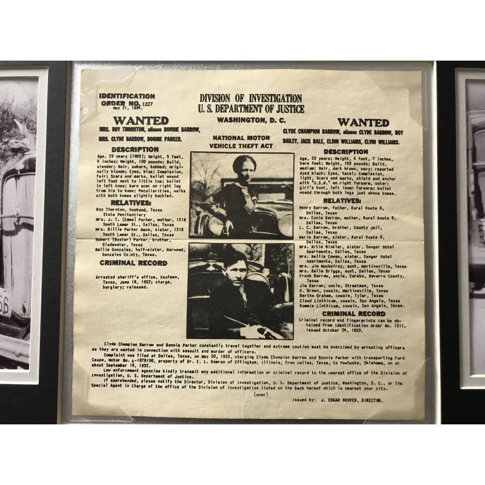Bonnie & Clyde Authentic Original Wanted Poster Framed Collage - Vintage Parker Barrow Gang DOJ Memorabilia - Perfect for Western Decor, History Buffs & Crime Museum Displays