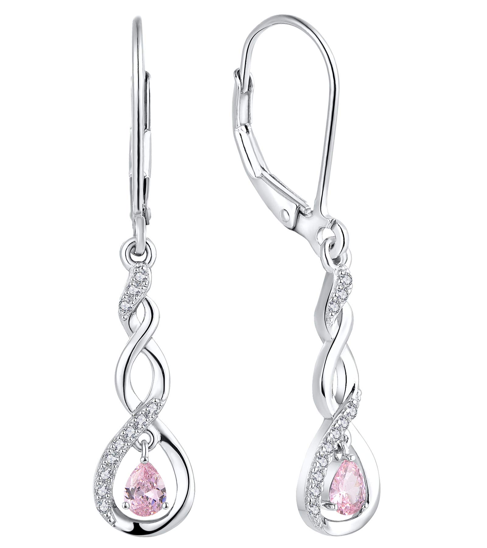 YL Infinity Leverback Earrings - 925 Sterling Silver Twisted Dangle Drop Earrings with Birthstone | Elegant Women's Jewelry for Parties, Weddings & Everyday Wear
