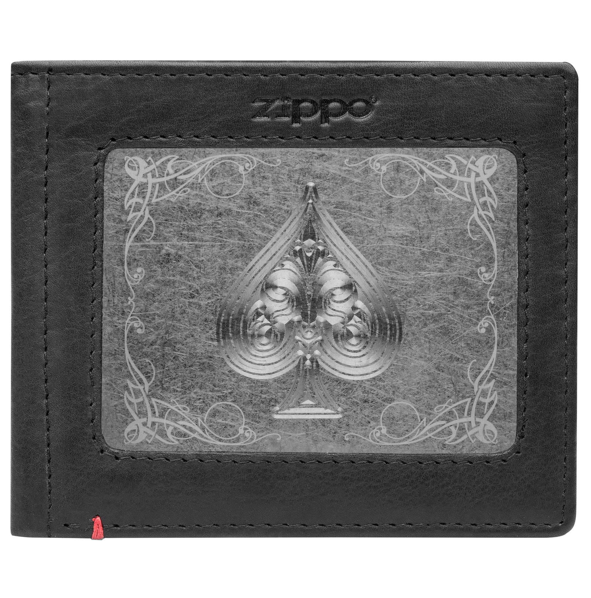 Premium Black Leather Wallet with Spade Metal Plate Design - Stylish & Durable Men's Bifold Wallet for Everyday Use, Travel, and Gifts