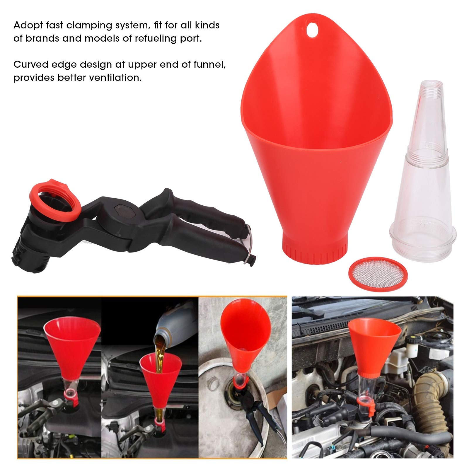Adjustable Non-Leak Oil Funnel with Fixed Bracket - Drip-Free Pouring Spout Tool Kit, Universal Clamping Width Plastic Funnel for Car, Motorcycle & Lawn Mower Engine Oil Change - Perfect for DIY Auto Maintenance & Garage Use