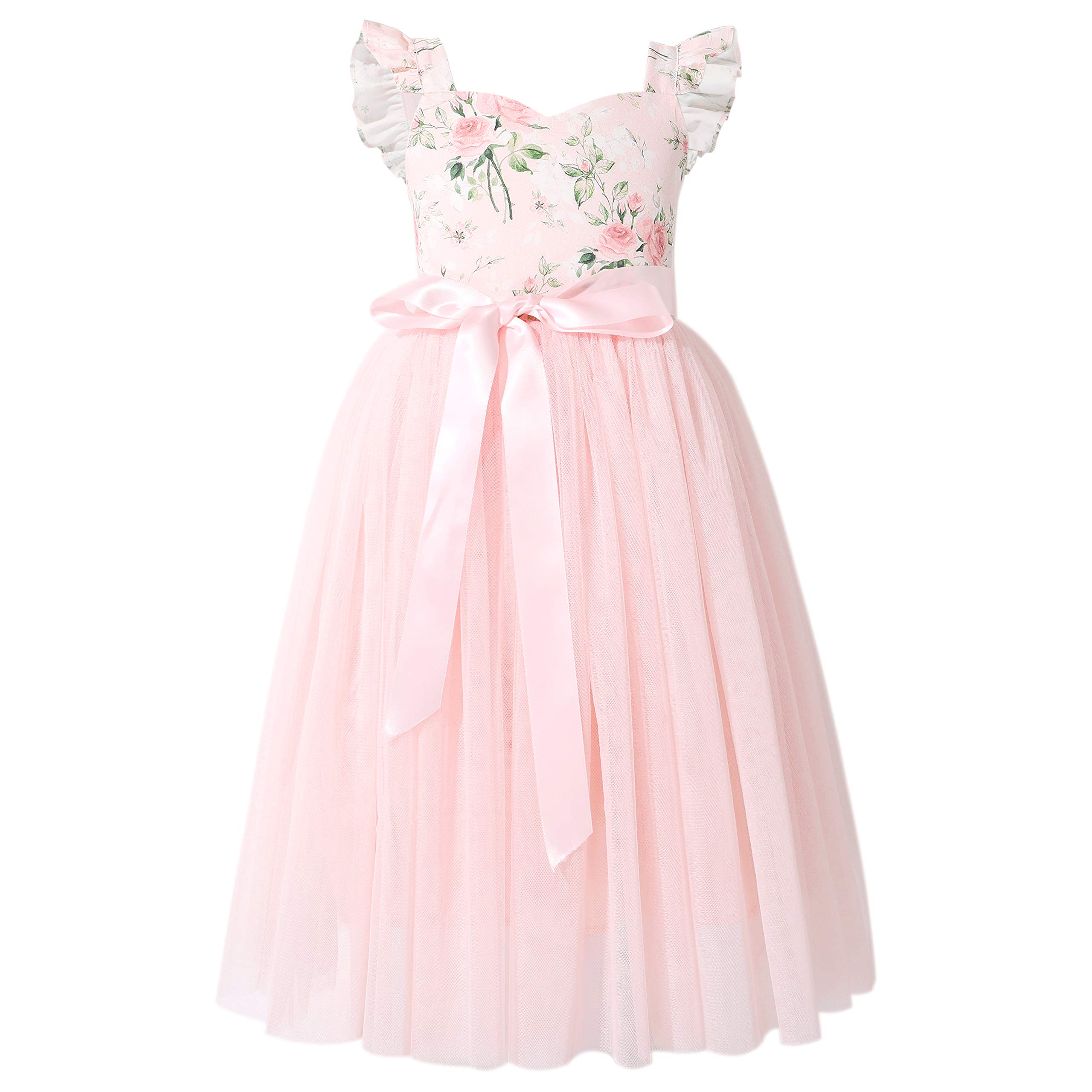Flofallzique Girls Tulle Dress with Floral Print - Summer Wedding, Birthday, Easter & Tea Party Outfit for Toddlers - Perfect for Special Occasions and Photo Shoots