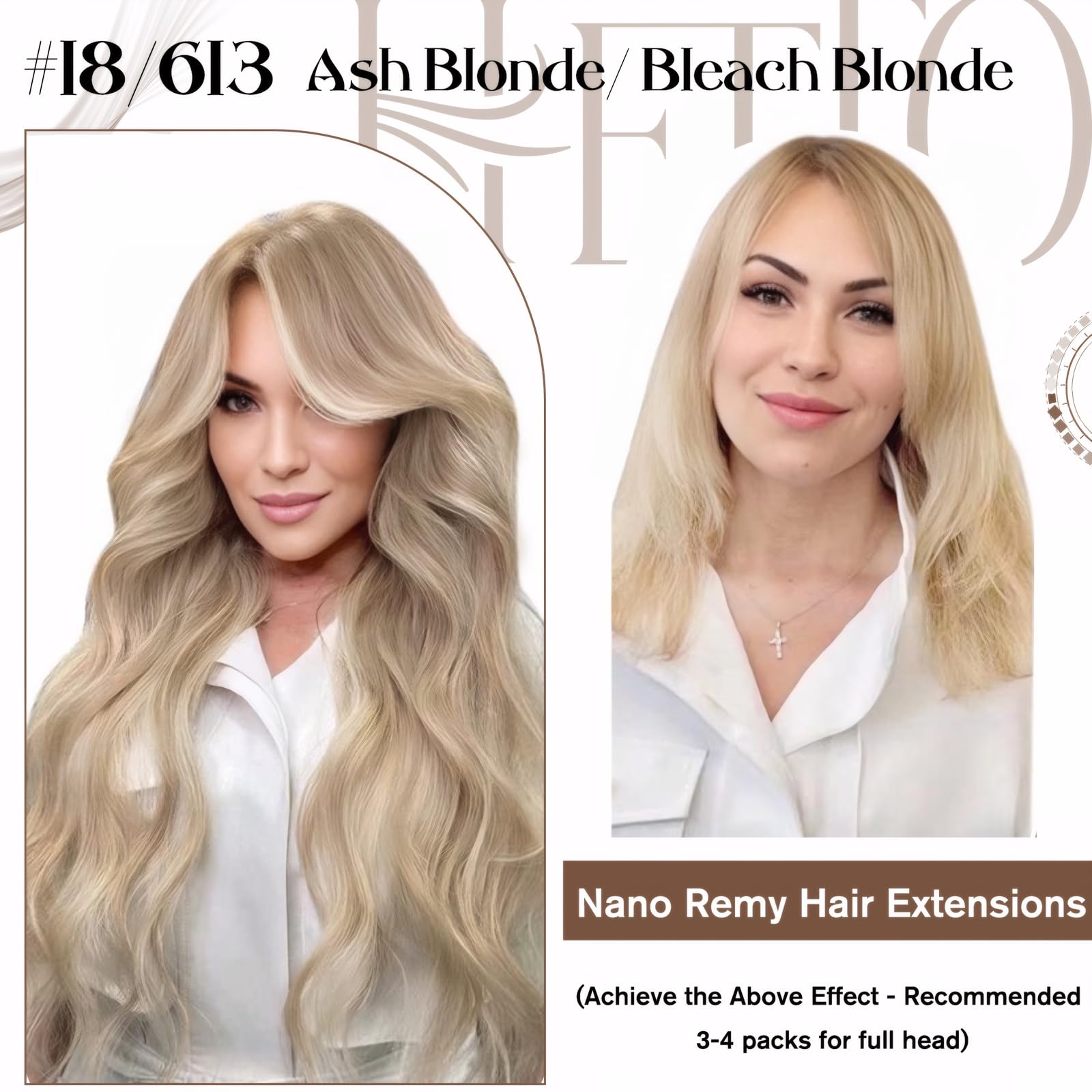 Hetto Nano Bead Hair Extensions 100% Human Hair - Blonde Nano Ring Extensions (Highlight Ash to Bleach Blonde) 14 Inch 50g for Short Hair - Perfect for Volume, Length & Styling for Parties, Weddings & Daily Wear