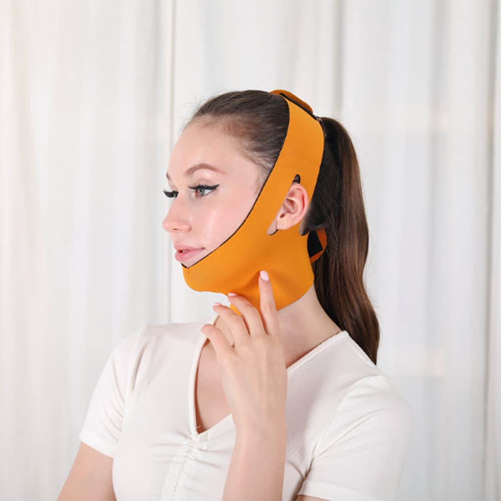 Elastic Face Slimming Bandage for Women - Chin & Cheek Lift Up Belt, V-Line Face Shaper, Anti-Wrinkle Facial Strap, Skin Care & Beauty Tool (Orange) - Perfect for Home Spa, Skincare Routine & Facial Contouring