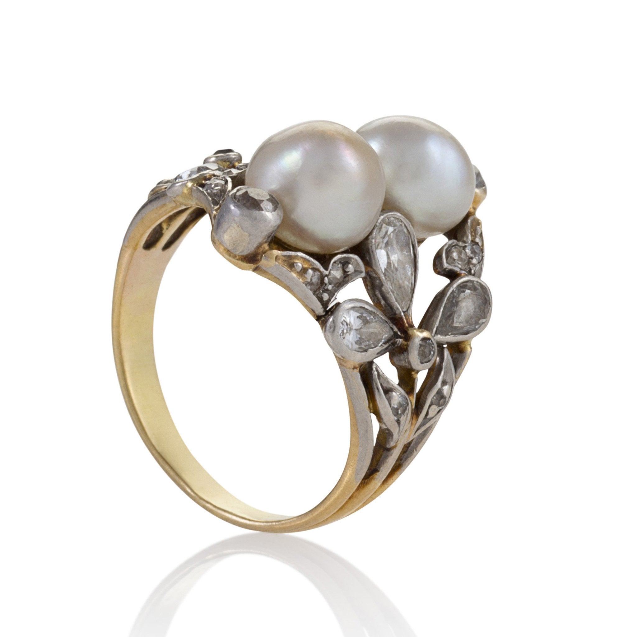 Exquisite Double Pearl and Diamond Ring for Women - Elegant Bridal, Anniversary & Special Occasion Jewelry Gift