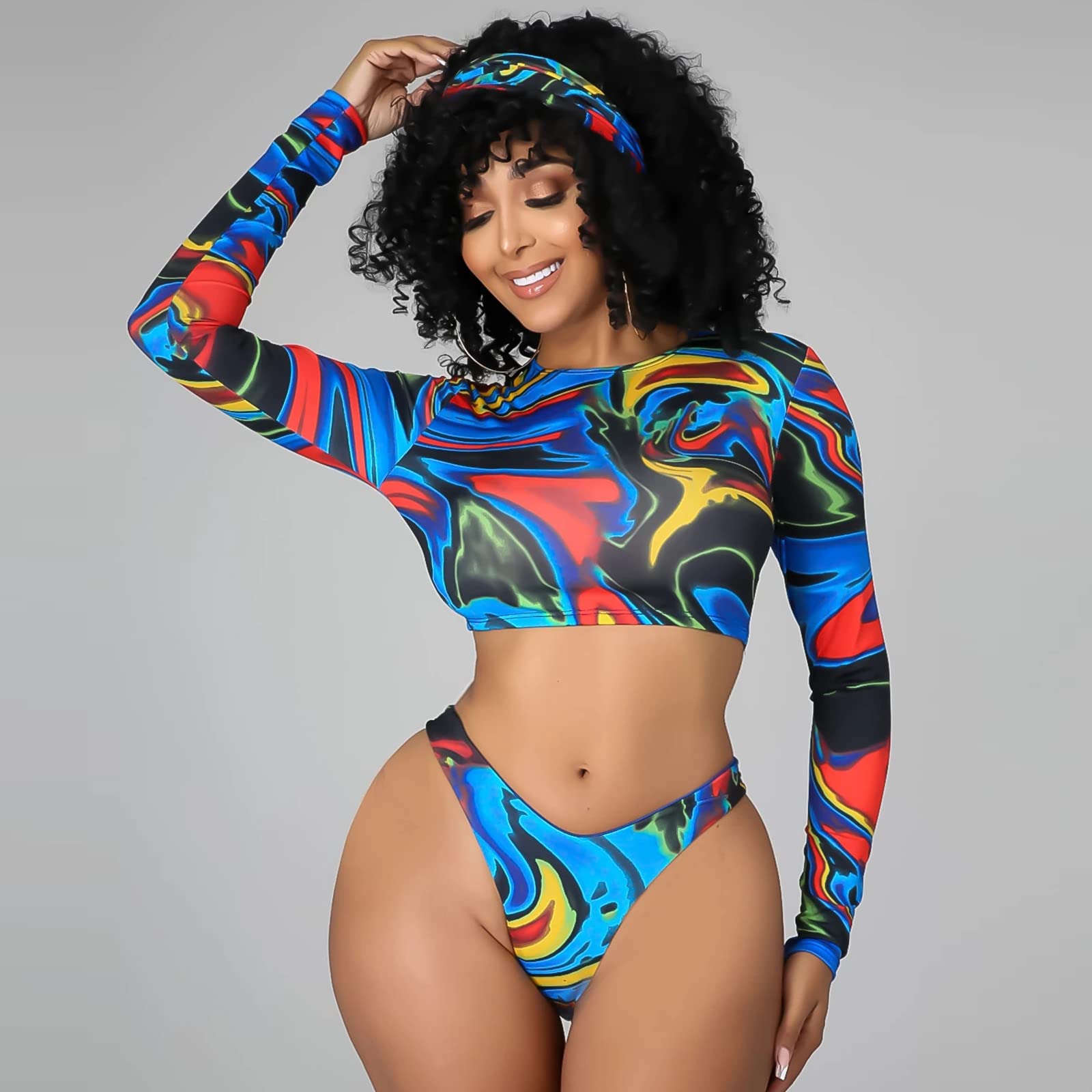 Women's Long Sleeve High Waist Thong Bikini Set - 3 Piece Rash Guard Swimwear for Sun Protection & Beach Activities | Perfect for Swimming, Surfing and Summer Vacations