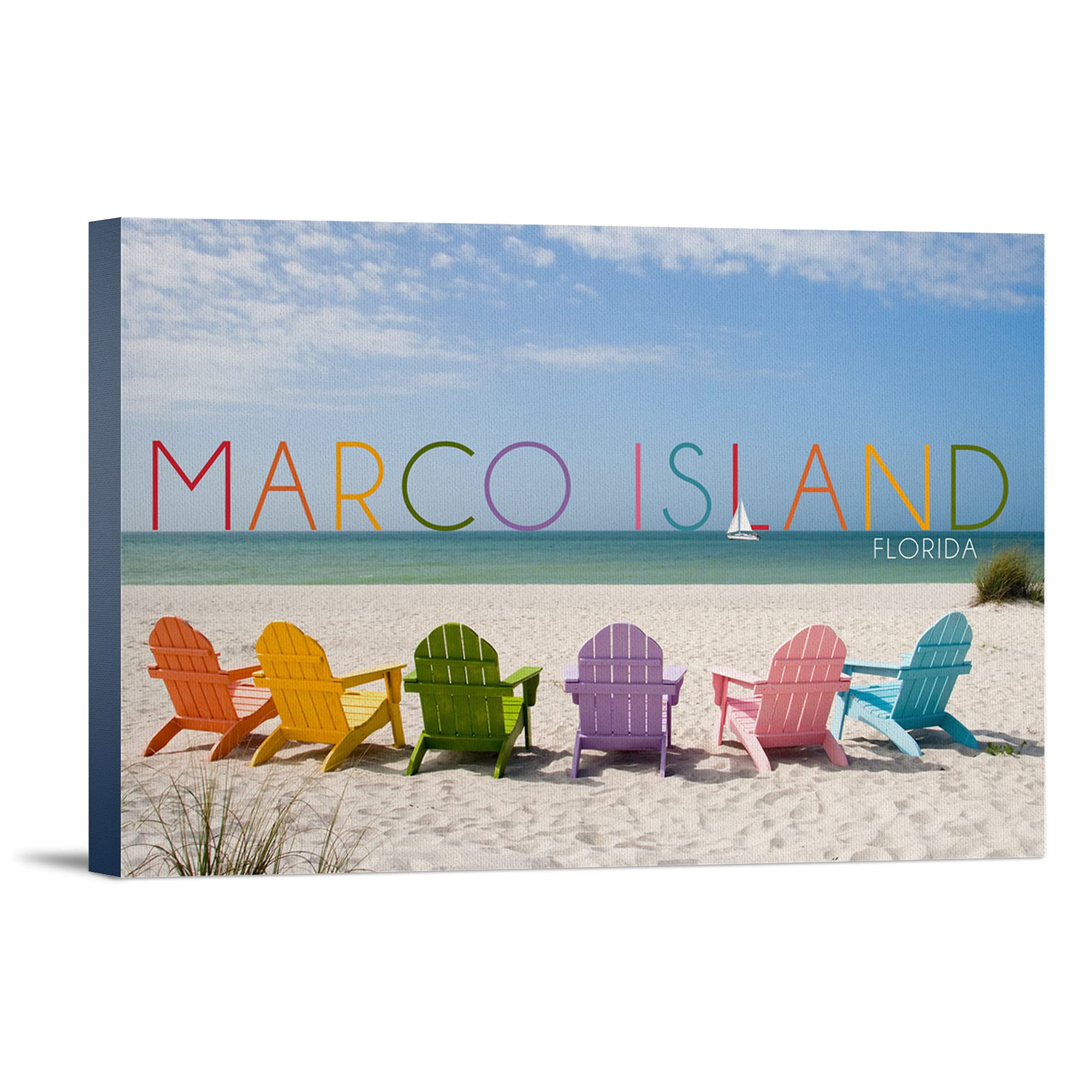 Lantern Press Marco Island Florida Beach Chairs Art - 12x18 Wrapped Canvas Wall Decor for Living Room, Bedroom & Office