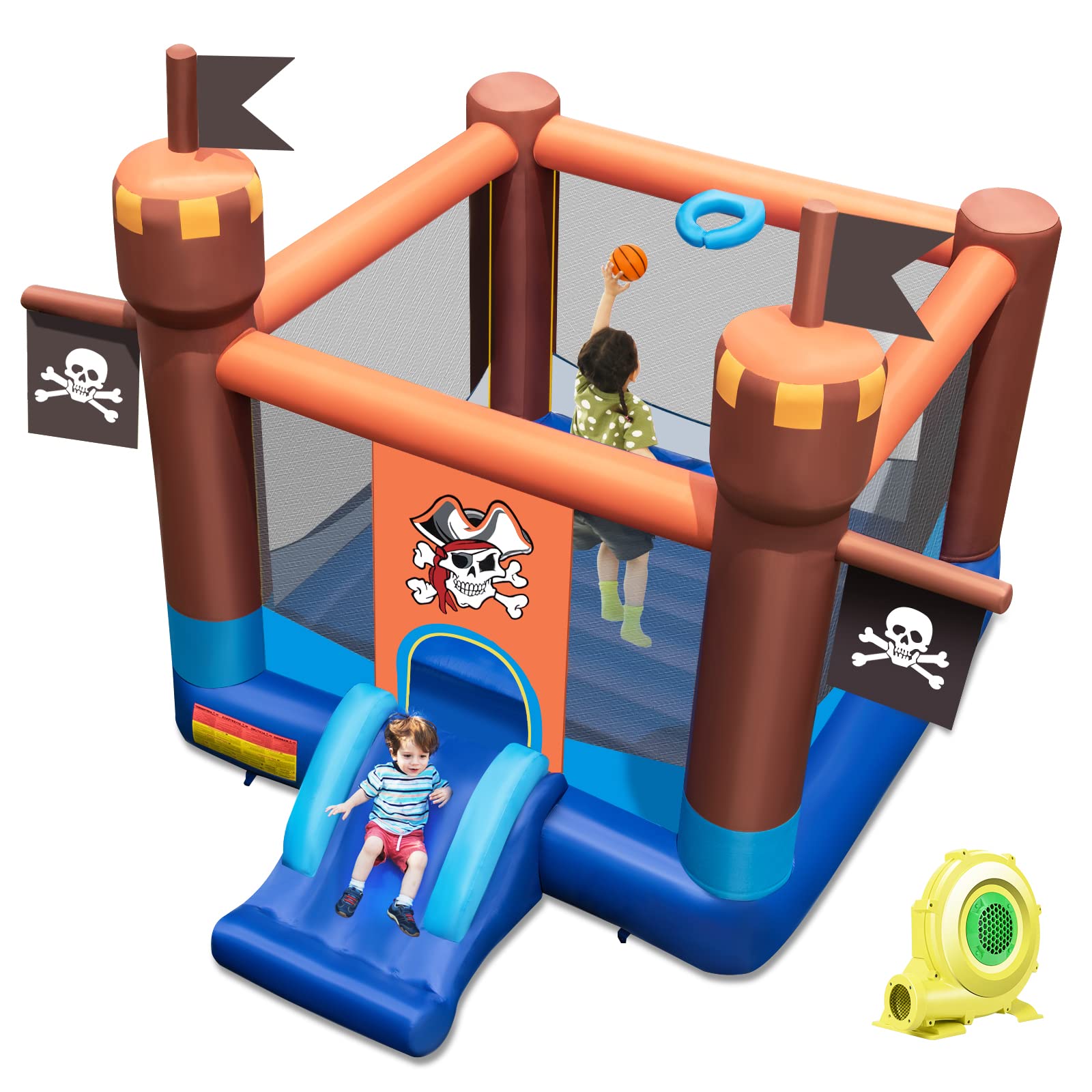 BOUNTECH Pirate Theme Inflatable Bounce Castle for Kids Ages 5-12 - Large Bouncy House with 735W Blower for Indoor & Outdoor Birthday Parties, Backyard Fun, and Toddler Play (Perfect for Birthday Gifts, Summer Events, and Family Gatherings)