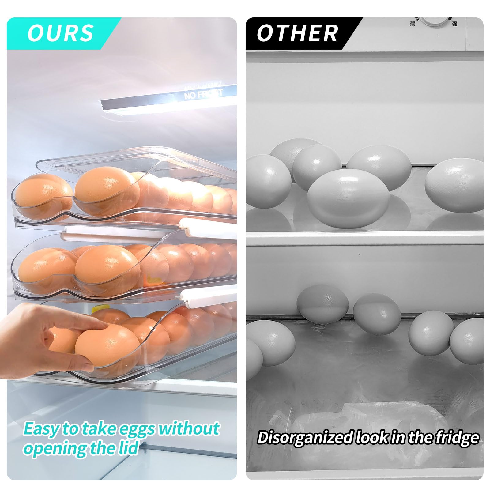 Automatic Rolling Egg Holder for Refrigerator - 2 Tier Stackable Clear Plastic Egg Container with Lid | Fridge Organizer & Storage Dispenser | Perfect for Kitchen Organization & Fresh Egg Storage