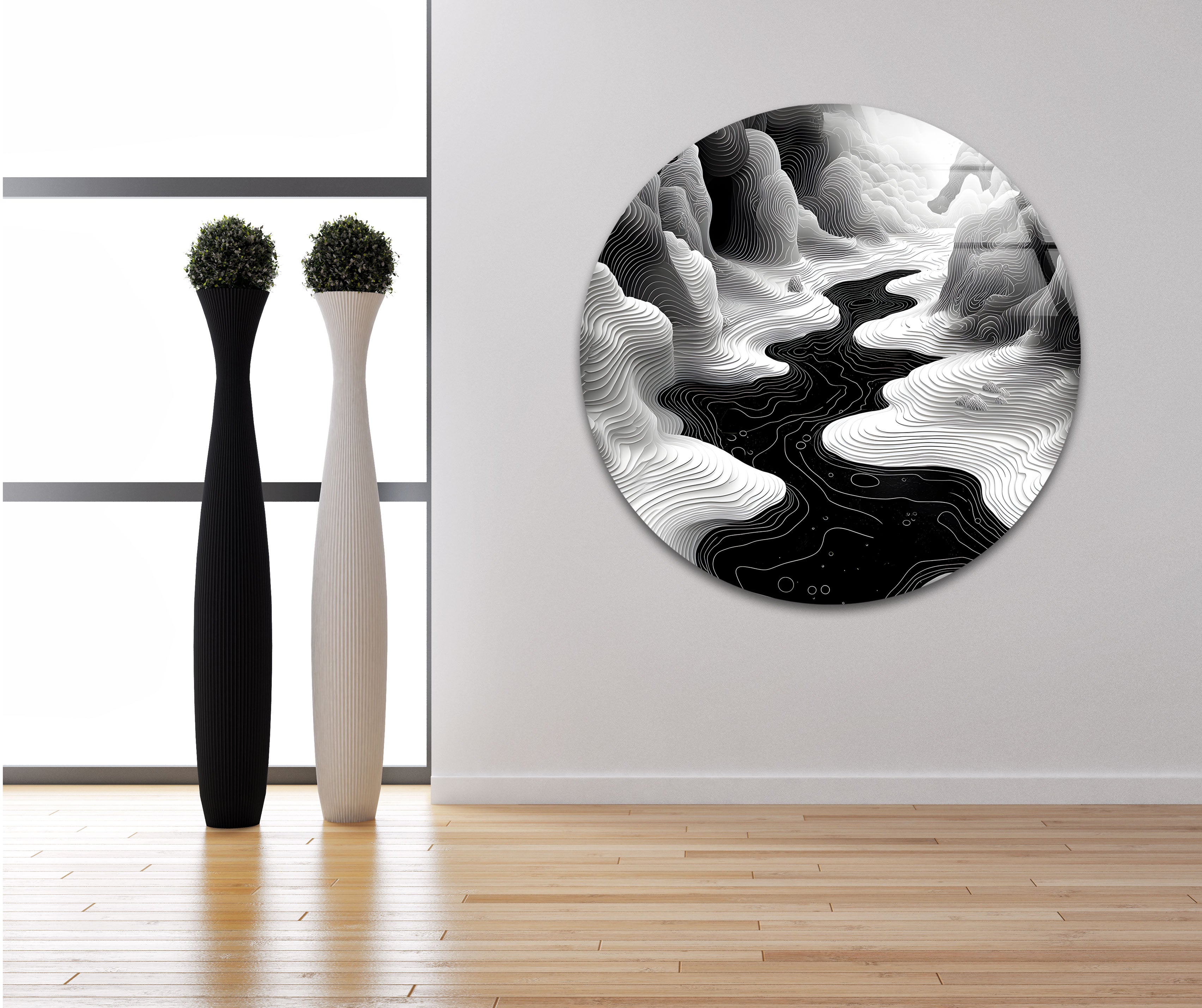 Abstract Black & White Landscape Wall Art - Modern Geometric Canvas Print for Living Room & Office Decor