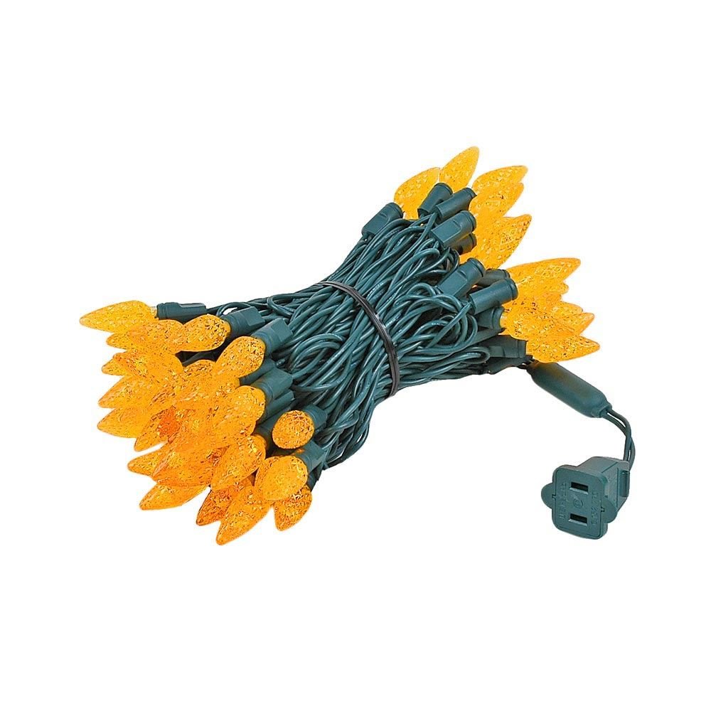 70-Light C6 LED Christmas Mini Light Set - Commercial Grade Outdoor String Lights in Amber (Orange) with Green Wire - 24ft for Holiday Decorations, Patio Lighting & Festive Events
