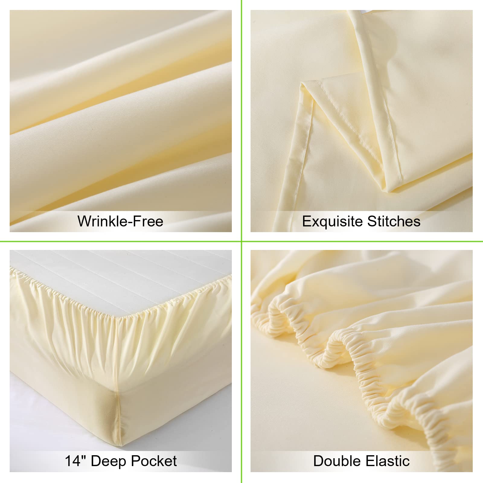 ILAVANDE 1800 Series Luxury Microfiber Queen Sheet Set - 4 Piece Ultra Soft Beige Bedding with 14