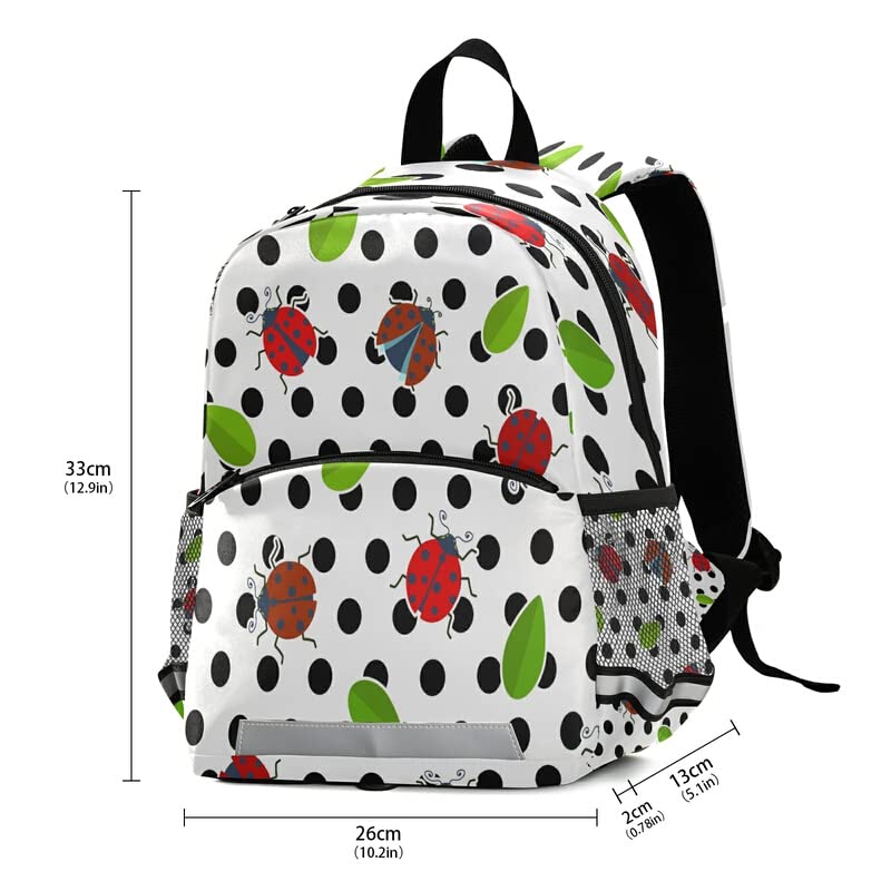 QUGRL Red Ladybugs Toddler Backpack with Black Polka Dots - Cute Kindergarten School Bag for Preschool & Nursery, Travel Backpack with Safety Leash Harness for Boys & Girls Ages 3-8 - Perfect for School, Daycare & Family Outings