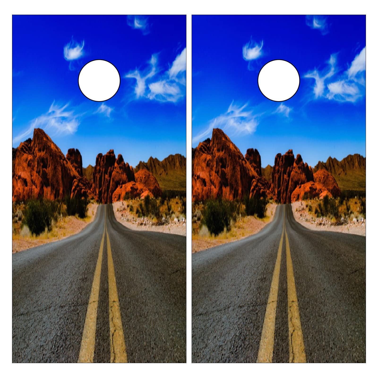 Premium Cornhole Board Decals - 2' x 4' Vinyl Wraps (2-Pack) for Outdoor Bean Bag Toss Game with Highway Mountains Sky Design - Perfect for Backyard Parties, Tailgating & Outdoor Events