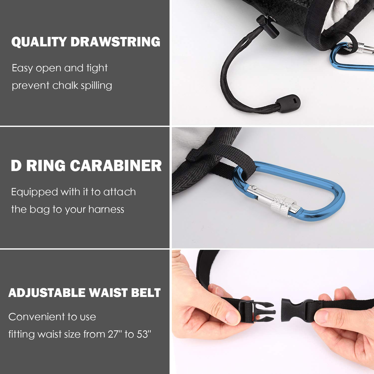 Premium No-Leak Rhino Valley Climbing Chalk Bag with Adjustable Belt, Carabiner Clip & Zippered Pockets - Ideal for Rock Climbing, Bouldering, CrossFit, Weightlifting & Gym Training