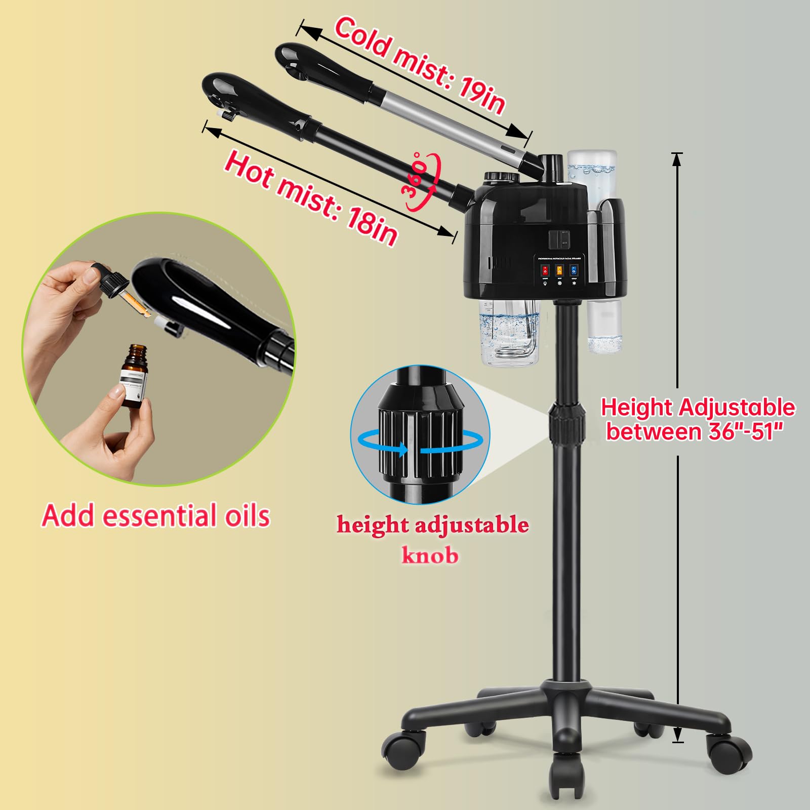 Professional Hot & Cold Facial Steamer for Estheticians - Portable Wheeled Facial Steamer Machine for Deep Pore Cleansing & Spa Treatments - Perfect for Salon, Spa & Home Skincare Use