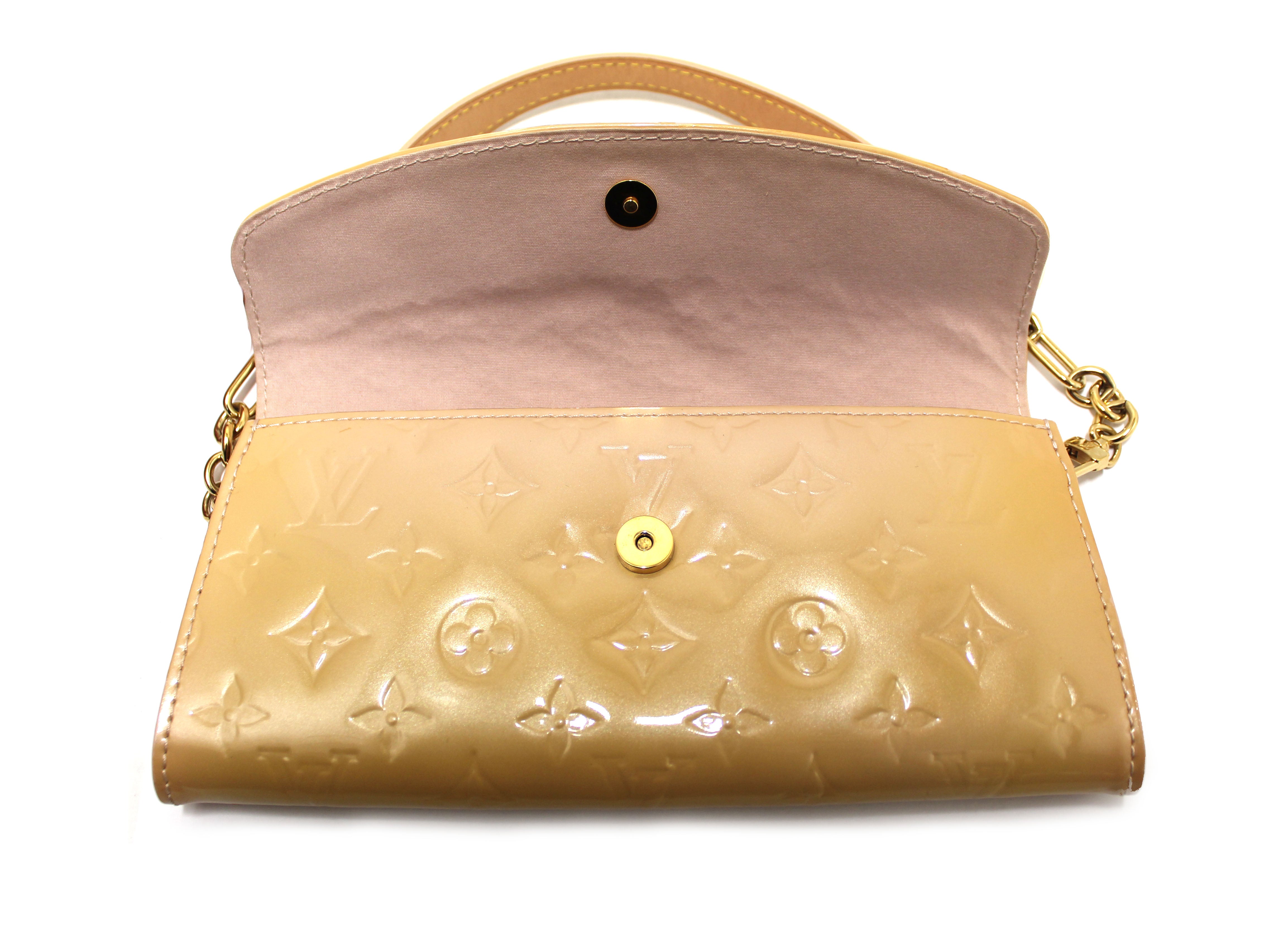 Authentic Louis Vuitton Vernis Monogram Beige Sunset Boulevard Clutch Shoulder Bag - Luxury Evening Bag for Women, Perfect for Parties, Weddings & Special Occasions