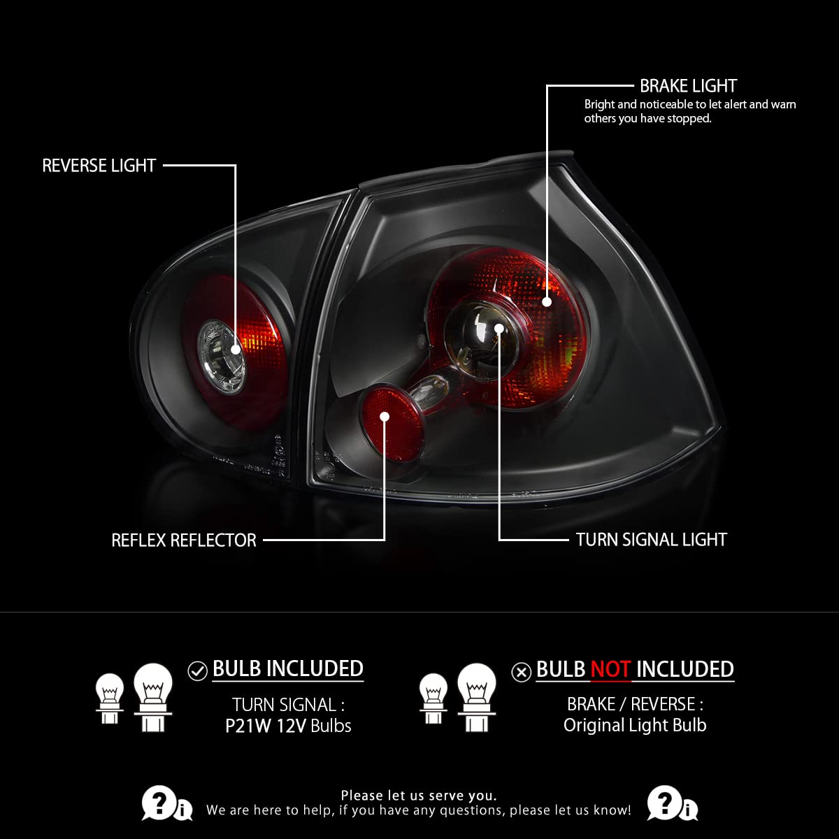 Autozensation Compatible with 2006-2009 Volkswagen Golf MK5 GTI Rabbit R32 - Left & Right Pair JDM Black Tail Lights - Upgrade Your Car's Style for Night Driving & Show Car Events