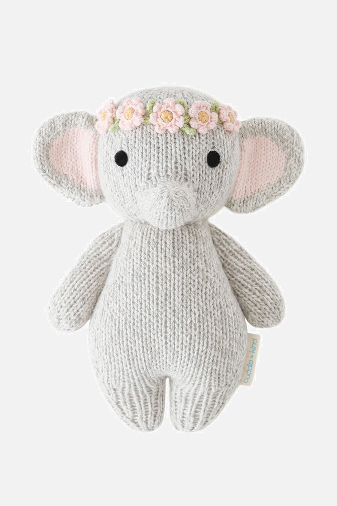 Cuddle+Kind Baby Elephant Plush Toy - Blush Floral Organic Cotton Stuffed Animal for Kids | Perfect for Nursery Decor, Baby Shower Gifts & Cuddling Comfort