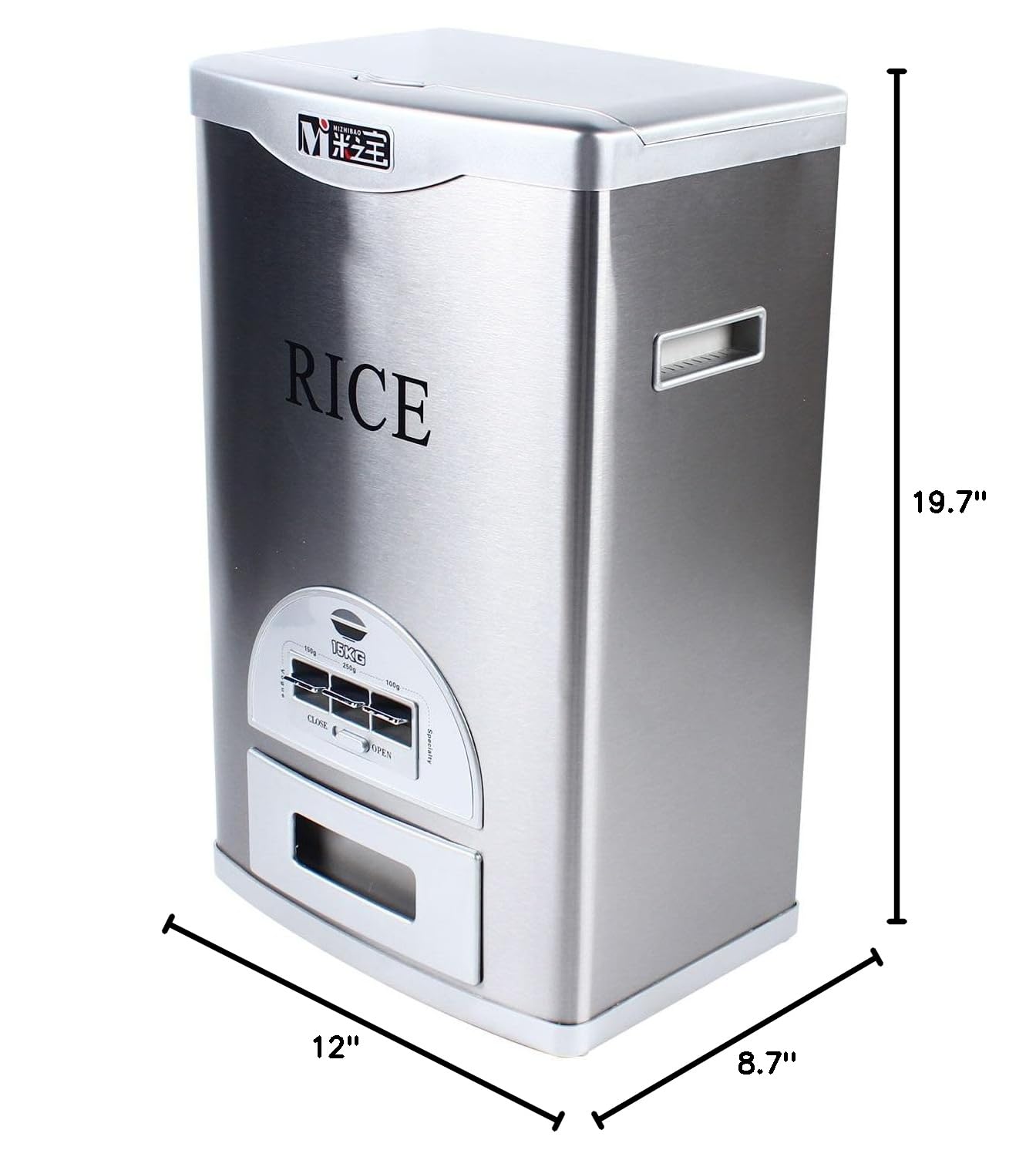 Automatic Rice Dispenser Machine - 15kg/33lbs Large Capacity Stainless Steel Food Storage Container for Kitchen, Pantry & Restaurant Use