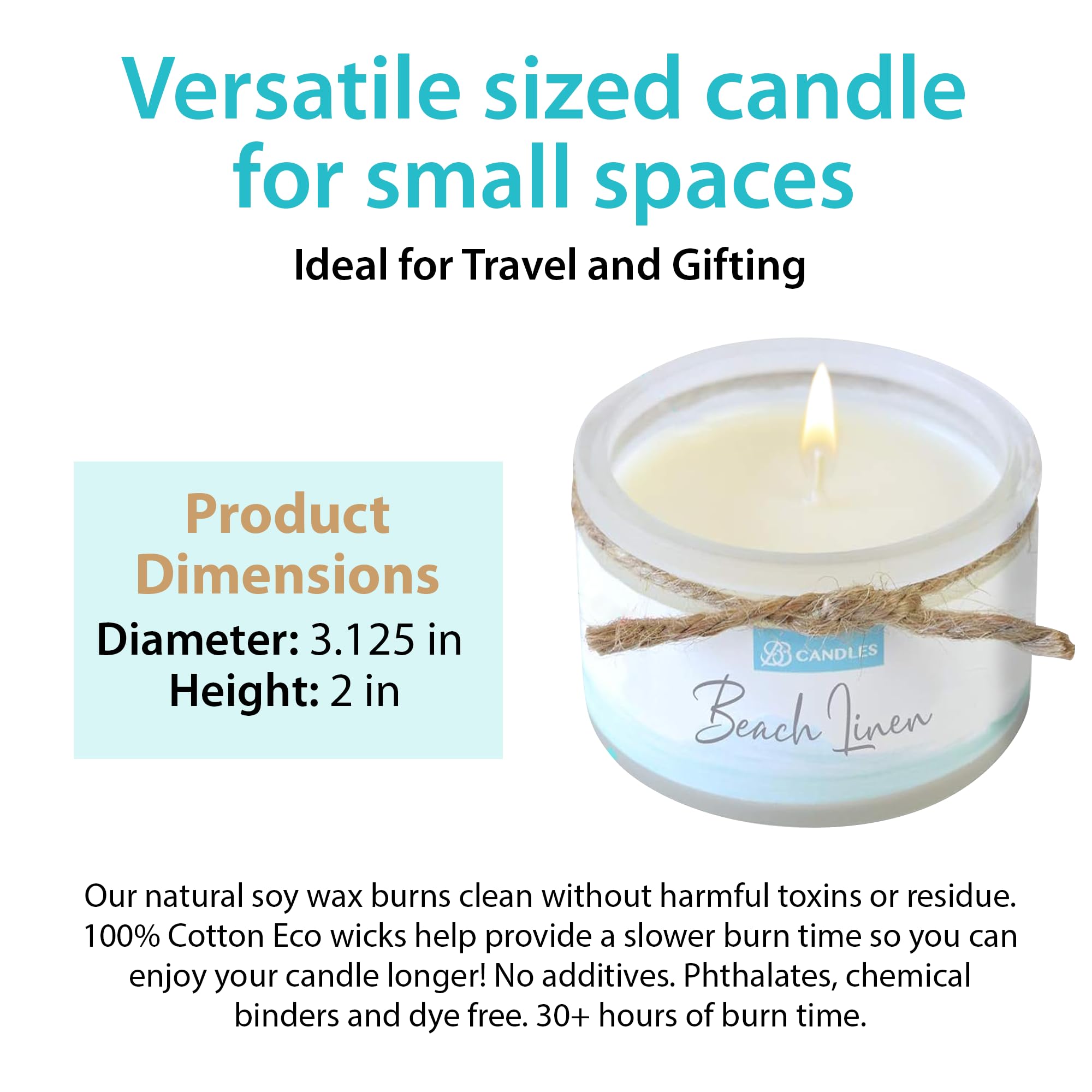 Natural Soy Hand-Poured Coastal Candle - Beach Linen Scent | 4oz Artisan Candle with 30+ Hours Burn Time | Strong Fragrance for Home Decor, Relaxation & Spa Atmosphere