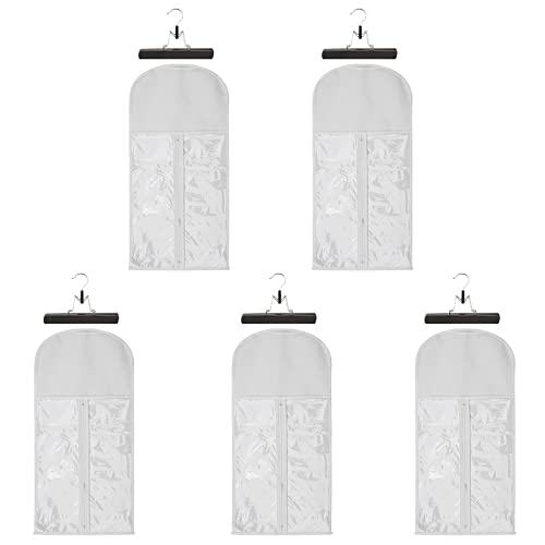 5pcs White Wig Bags+5pcs Black Hangers