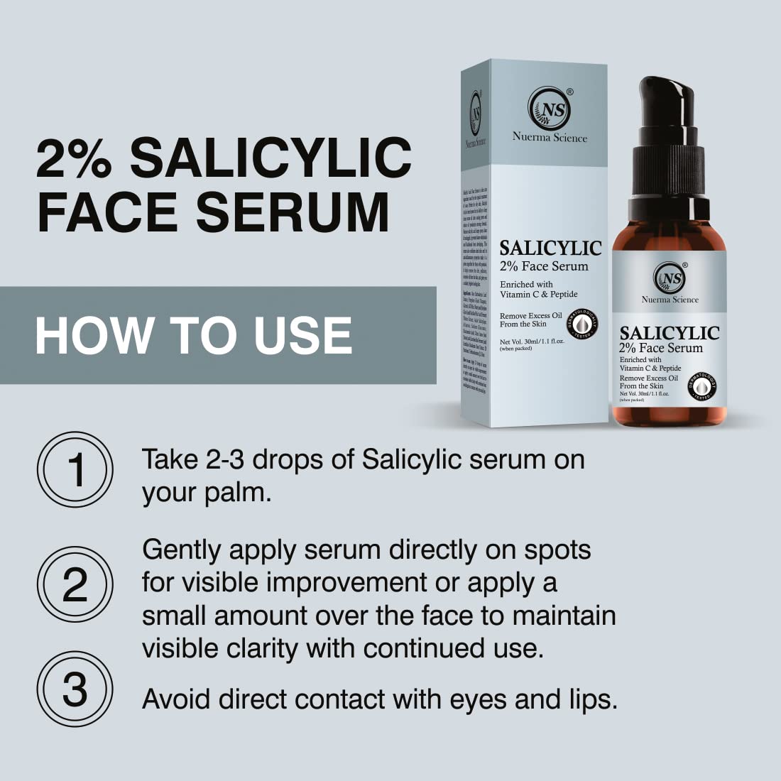 Nuerma Science 2% Salicylic Acid Face Serum - BHA Exfoliator for Oily & Acne-Prone Skin - Reduces Excess Oil, Blackheads, Whiteheads & Pores - 30ml - Perfect for Daily Skincare Routine & Blemish Control