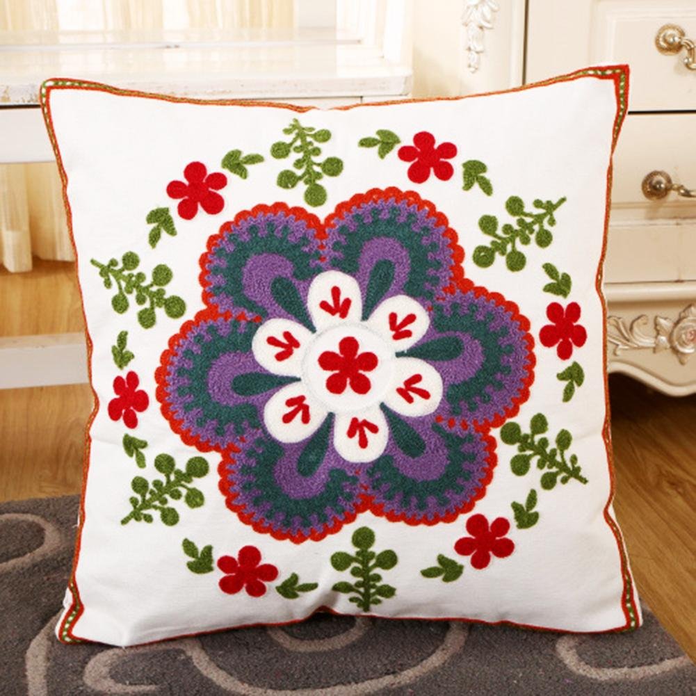 Handmade Bohemian Flower Embroidered Cushion Cover Set of 2 - 18x18 Inch (45x45cm) Blue Floral Pillow Covers for Sofa, Bed, Car & Home Decor - Perfect Housewarming Gift & Boho Chic Decoration