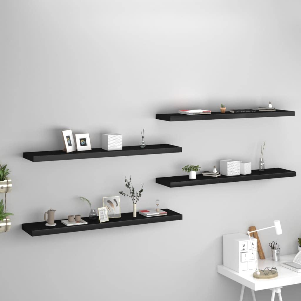 4-Pack Black Floating Wall Shelves - 47.2