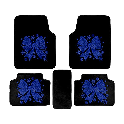Universal Fit 5-Piece Rhinestone Bow Car Floor Mats Set for Cars, SUVs & Trucks - Sparkling Blue Crystal Decor - Front & Rear Seat Protection - Perfect for Gifts, Car Shows & Luxury Vehicle Enhancement