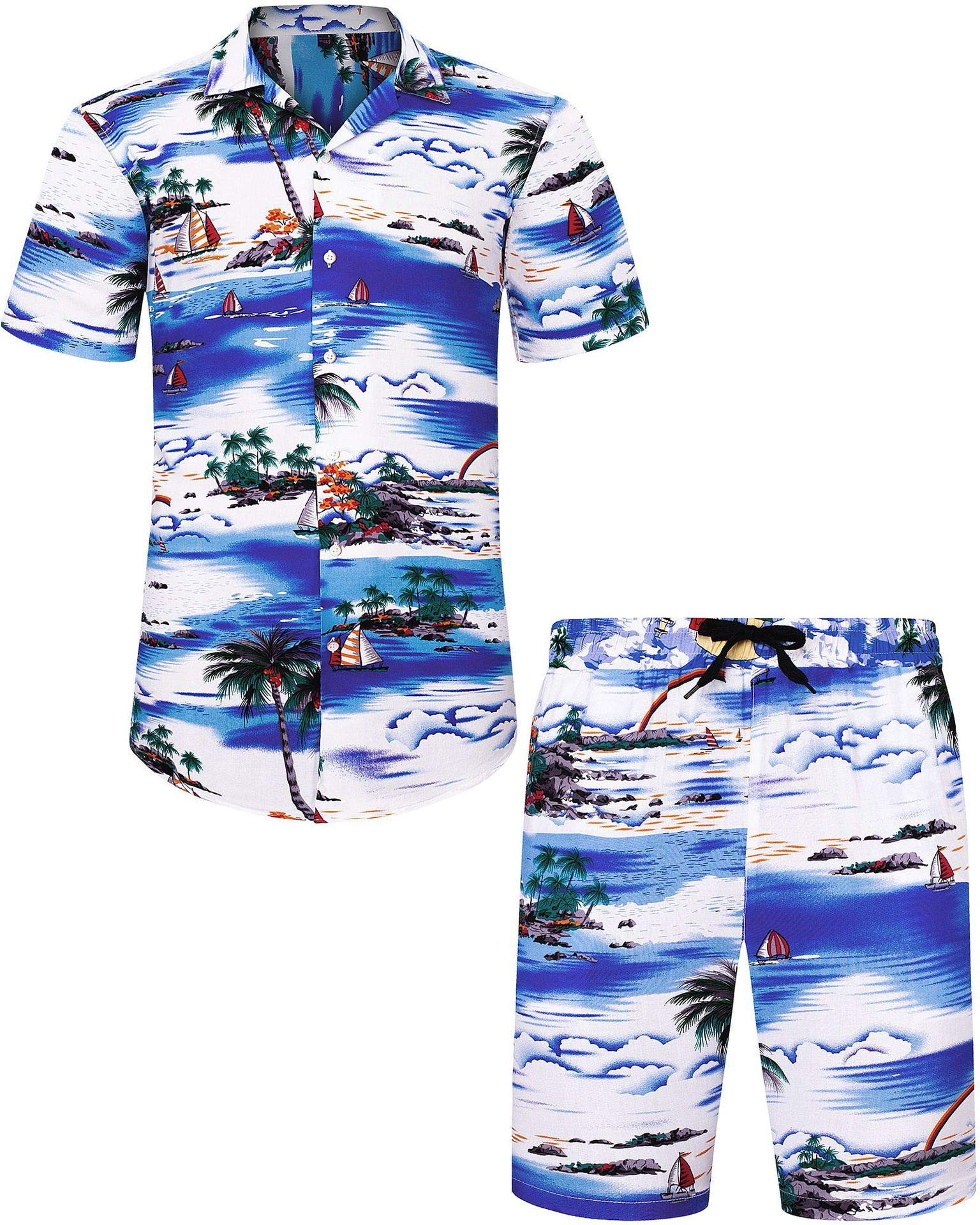 J.Ver Men's Hawaiian Shirt & Shorts Set - Tropical Print Short Sleeve Button Down Shirt with Matching Swim Trunks - Perfect for Beach Vacation, Summer Party and Hawaiian Theme Outfits