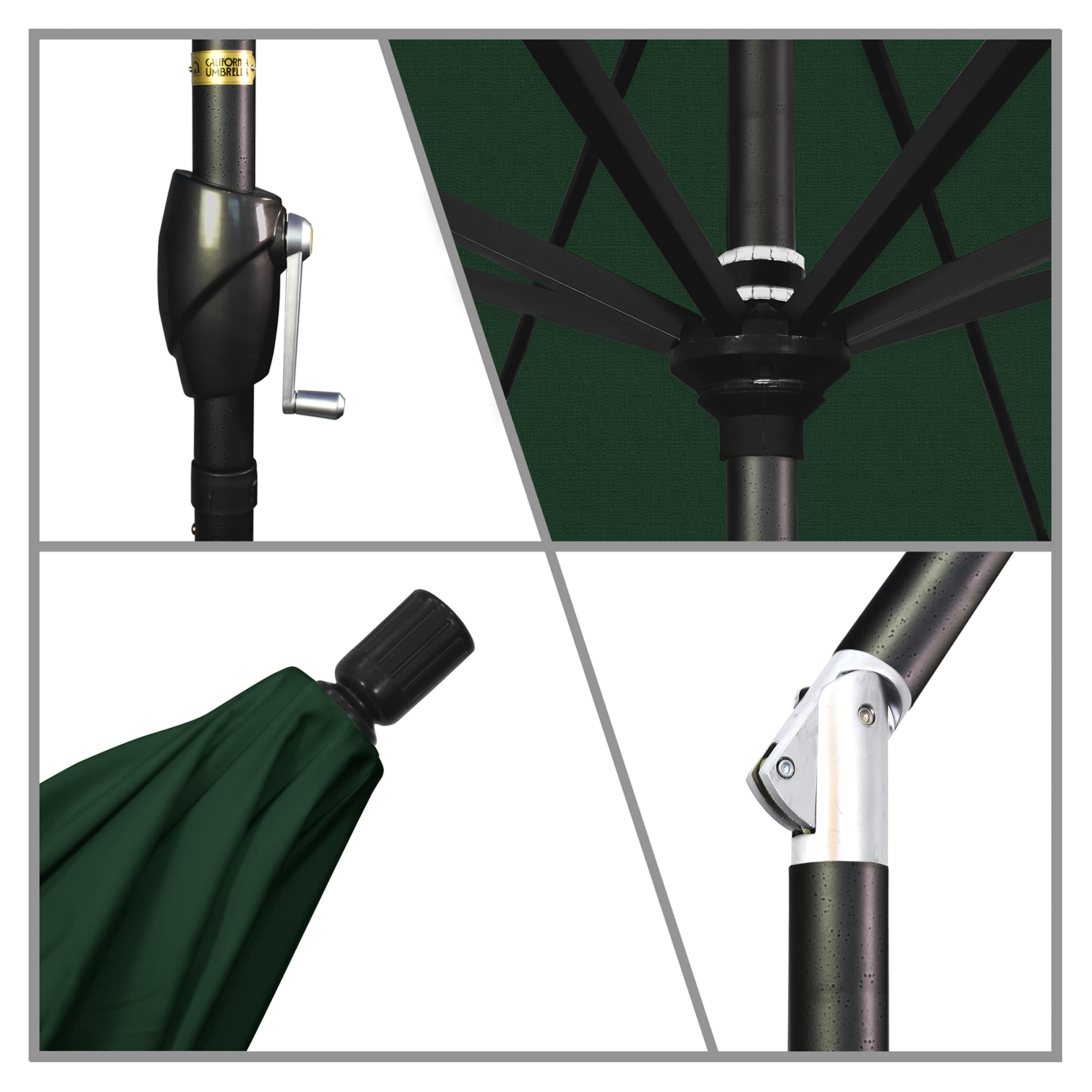California Umbrella GSPT908302-F08 9-Foot Round Aluminum Patio Umbrella with Crank Lift & Push Button Tilt - Black Pole & Hunter Green Olefin Canopy - Perfect for Outdoor Dining, Poolside Lounging, and Backyard Shade