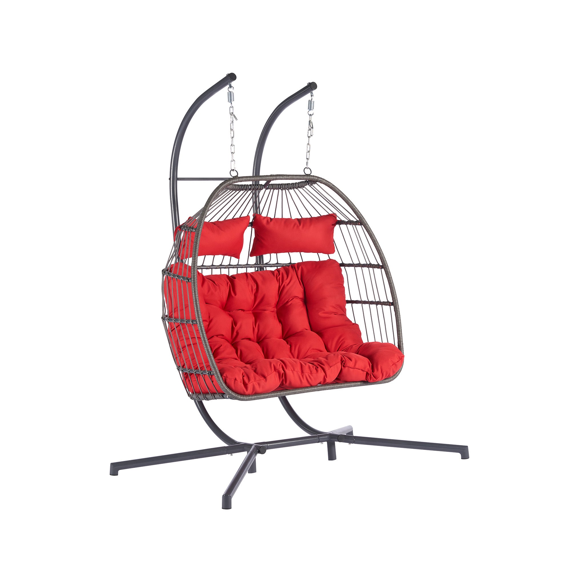 2 Person Outdoor Rattan Hanging Chair - Patio Wicker Egg Chair for Backyard, Garden, or Balcony Relaxation
