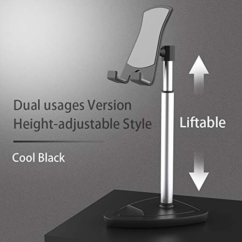 Adjustable Phone Stand for Desk - Universal Smartphone & Tablet Holder with Height & Angle Adjustment - Compatible with iPhone, iPad, Samsung, Android - Perfect for Home Office, Video Calls & Hands-Free Viewing (Black)
