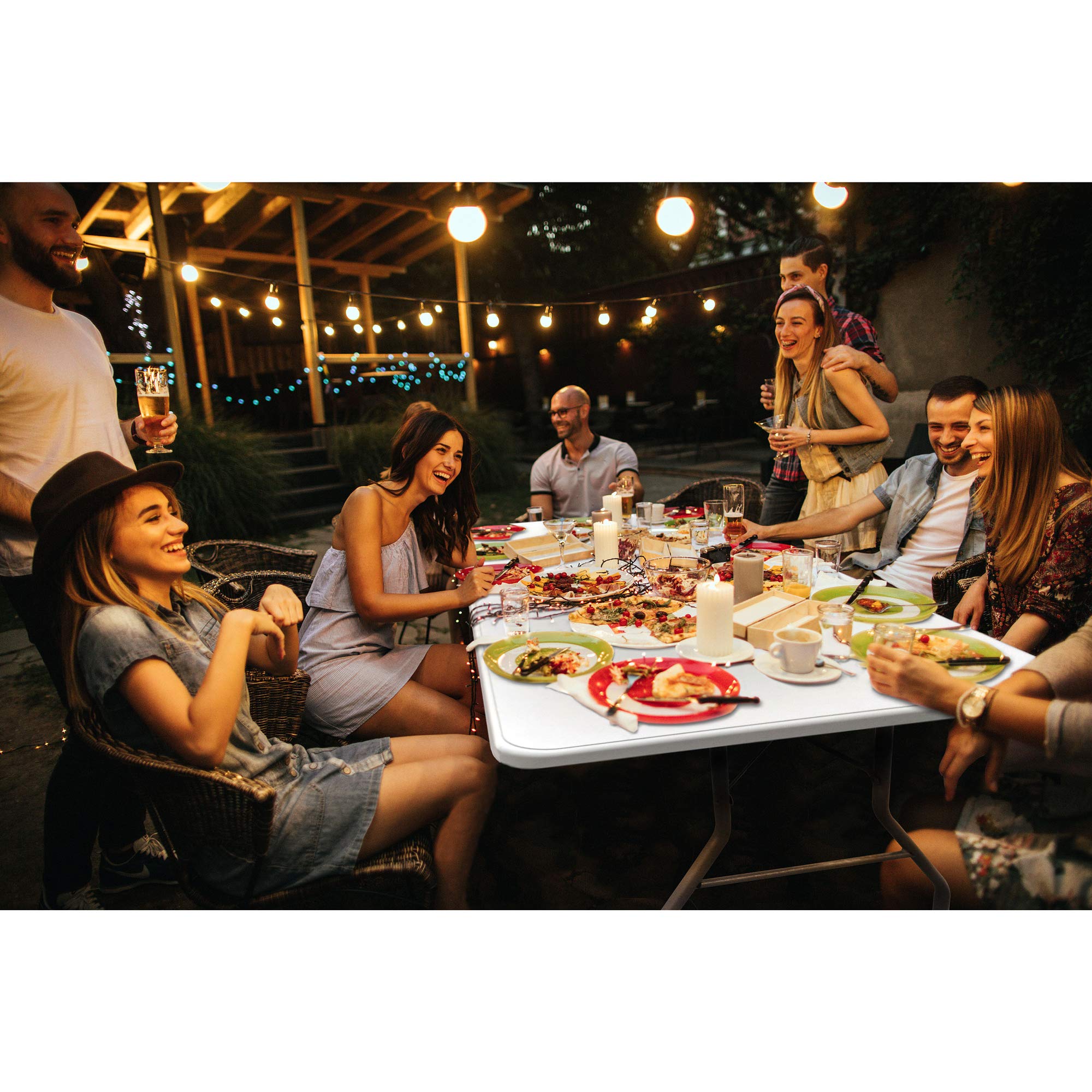 Heavy Duty 8-Foot Plastic Resin Folding Table - Indoor/Outdoor Banquet, Dining & Card Table (White) | Perfect for Parties, Events, BBQs & Game Nights