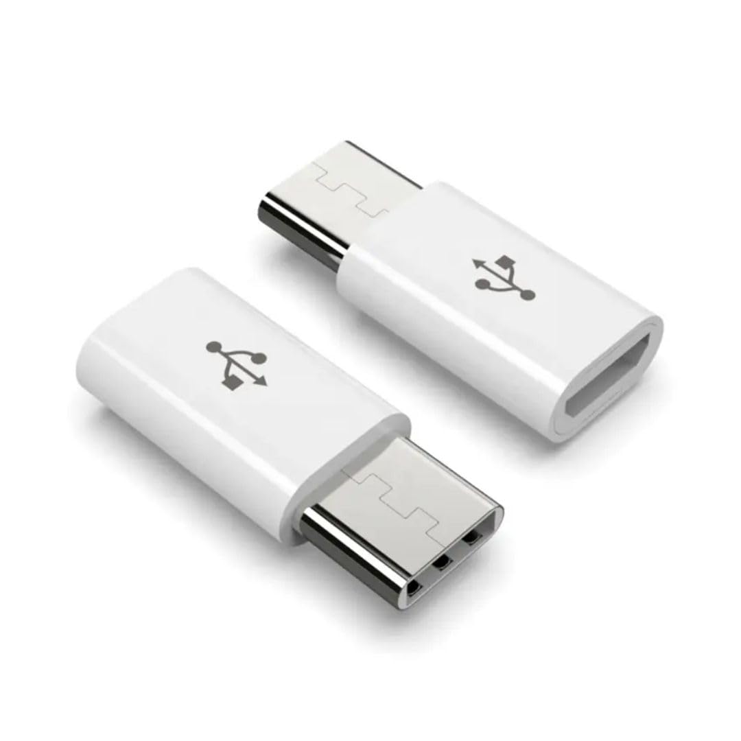 Micro USB to USB C Adapter (2 Pack, White) - Type C to Micro USB Converter for Android Phones, Cameras, Power Banks & Tablets | Fast Charging & Data Transfer | Travel & Home Use