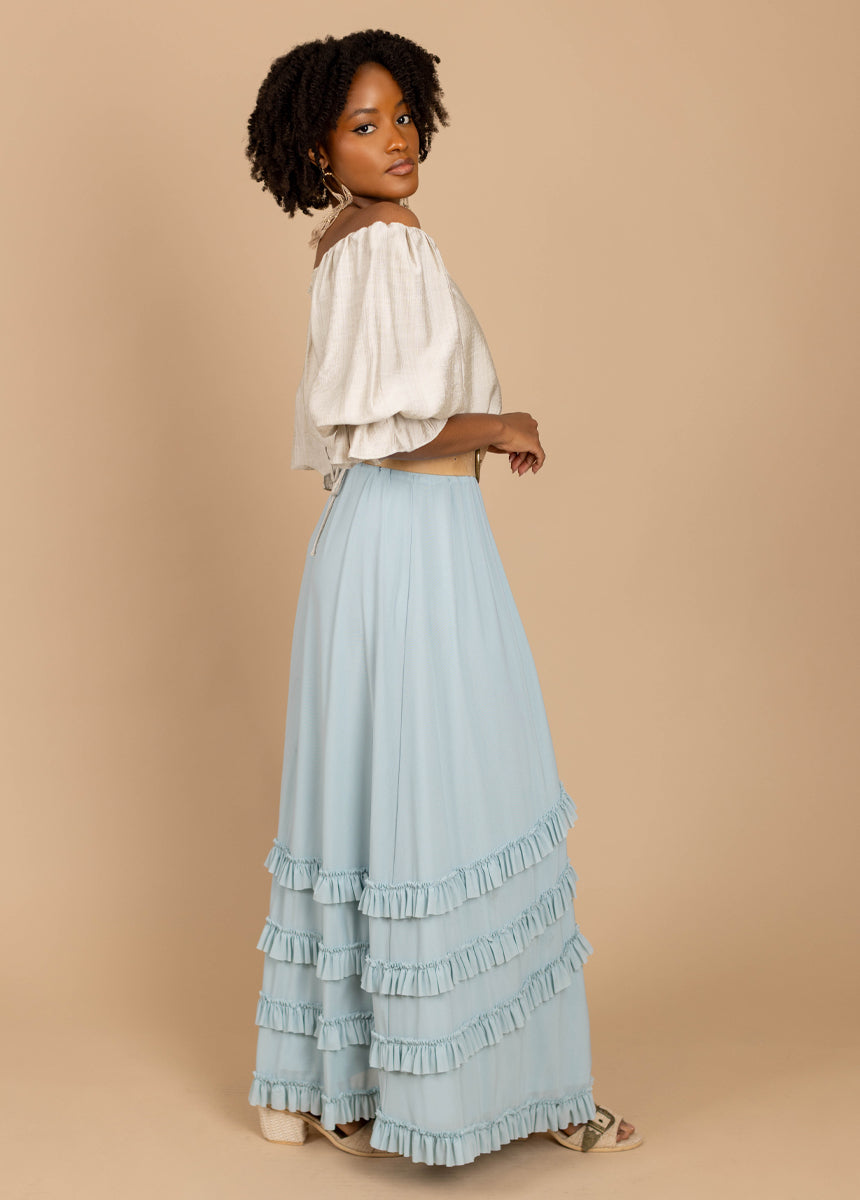 Eadie Skirt in Ice Blue | Flowy Midi Skirt for Women | Perfect for Summer Outfits, Beach Vacations & Casual Date Nights