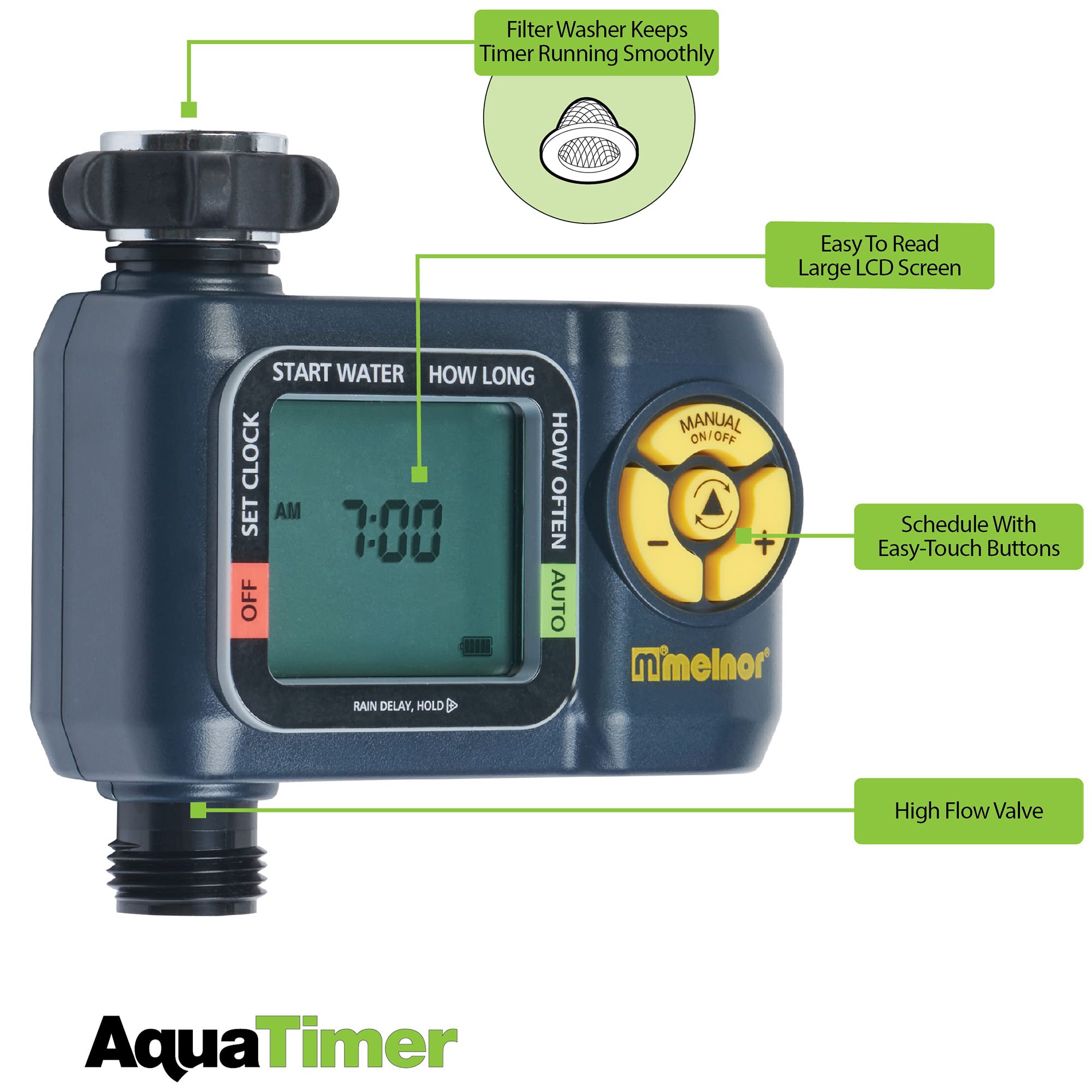 Melnor 65138AMZ AquaTimer Digital Hose Timer - 1-Zone Watering System with QuickConnect Bundle (Black & Yellow) - Perfect for Lawn, Garden & Outdoor Irrigation