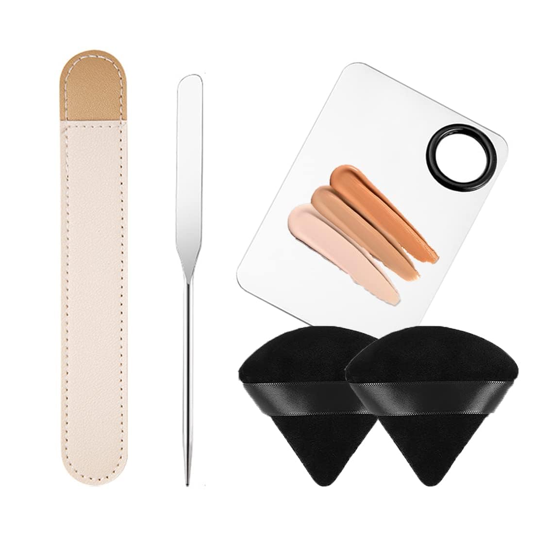 INOG Picasso Korean Makeup Spatula - Professional Foundation & Eyeshadow Applicator with Palette & Powder Puff - Perfect for Makeup Artists, Nail Art & DIY Beauty (1 Count) - Ideal for Salon, Home Use & Travel Makeup Kit