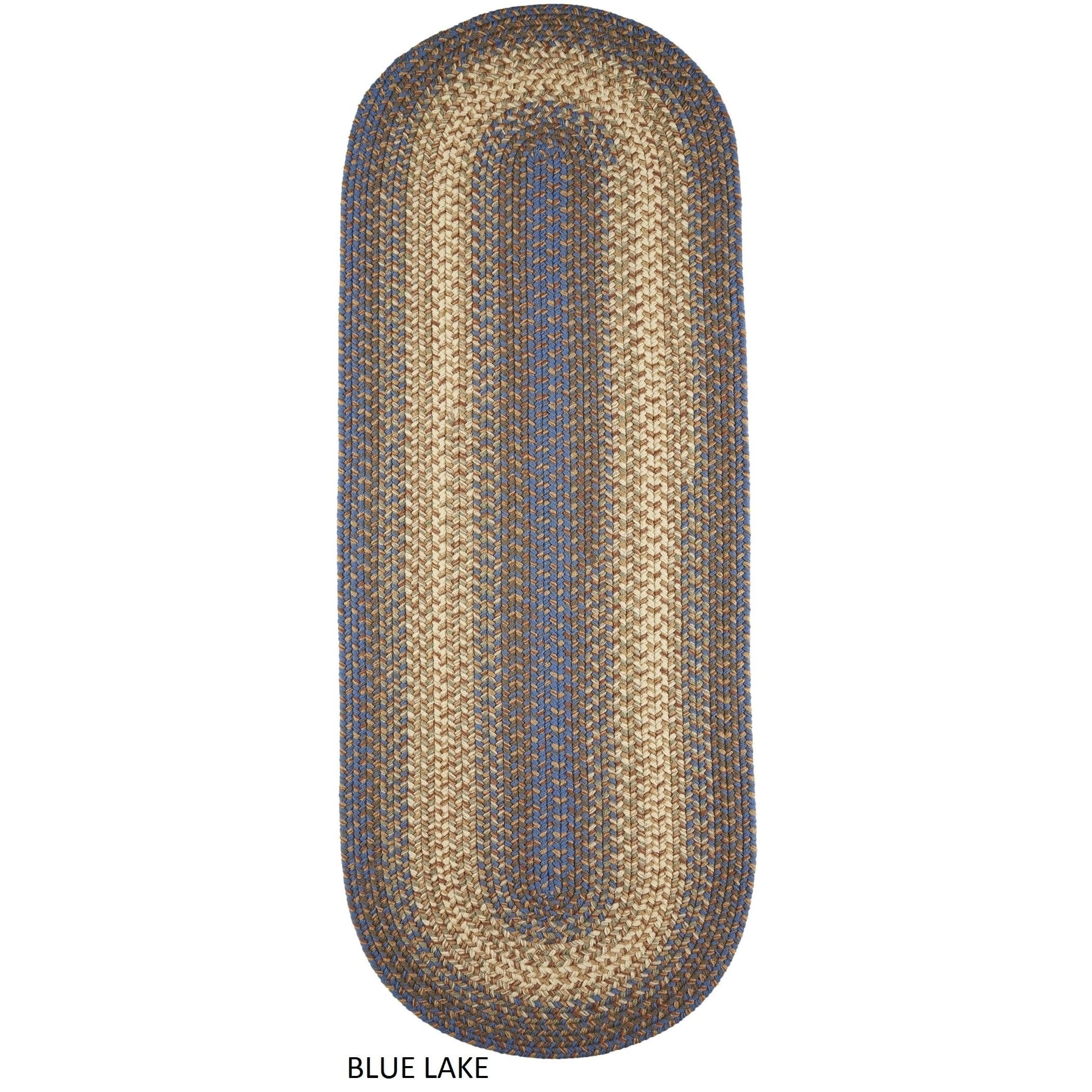 Rhody Rug Ellsworth 2' x 8' Indoor/Outdoor Braided Runner - Blue Lake Border, Antimicrobial & Stain Resistant, Reversible Design - Perfect for Patios, Hallways & High-Traffic Areas