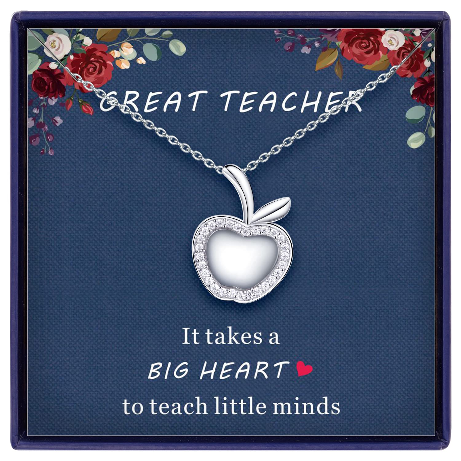 Rosie Olive Sterling Silver Apple Necklace - Teacher Appreciation Gift for Women, End of Year & Christmas Present from Students | Perfect for Classroom Celebrations & Thank You Moments