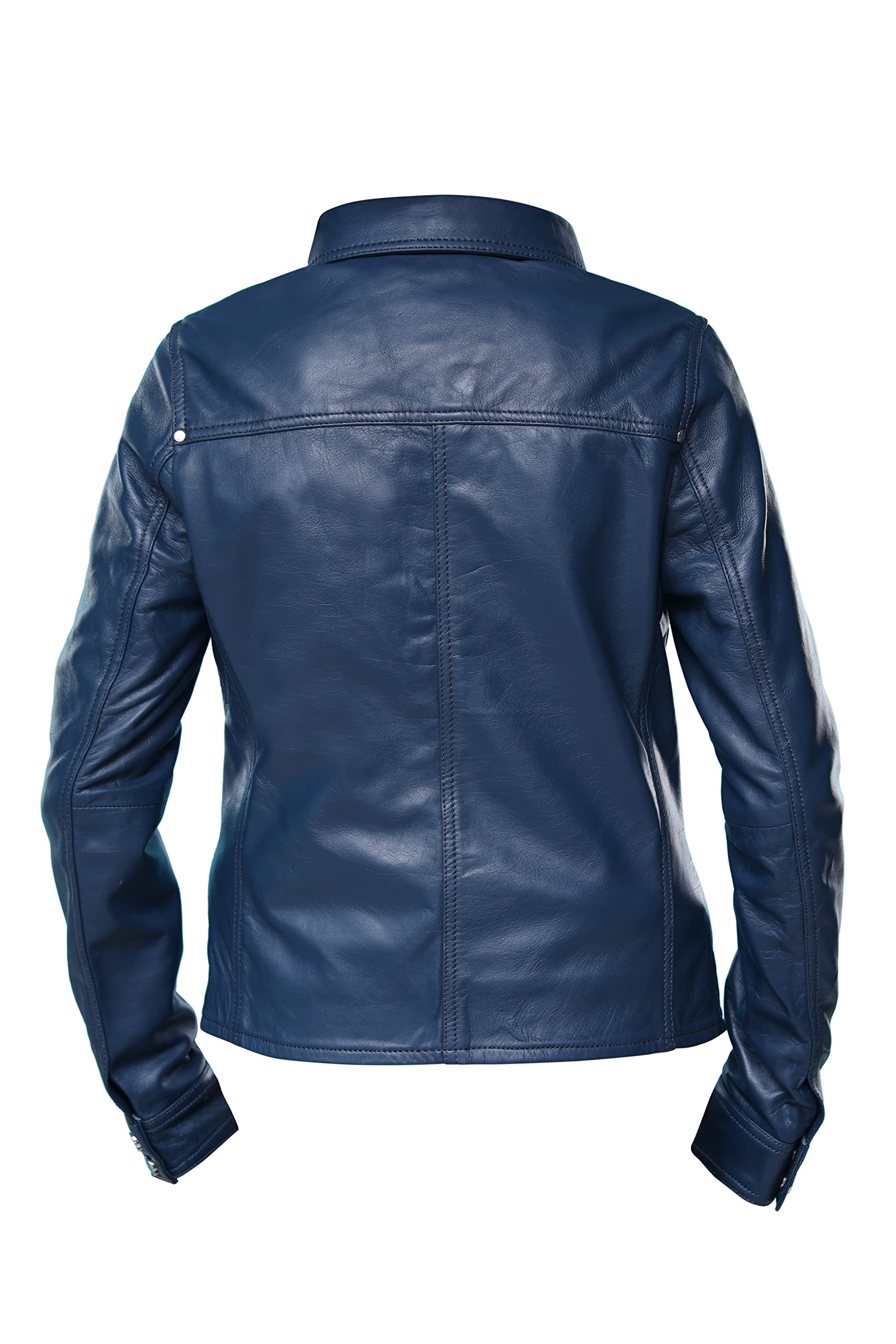 Jild Women's Button Front Lambskin Leather Jacket Shacket - Long Sleeve Casual Shirt Jacket with Bust Pocket | Perfect for Fall Layering & Stylish Everyday Outfits