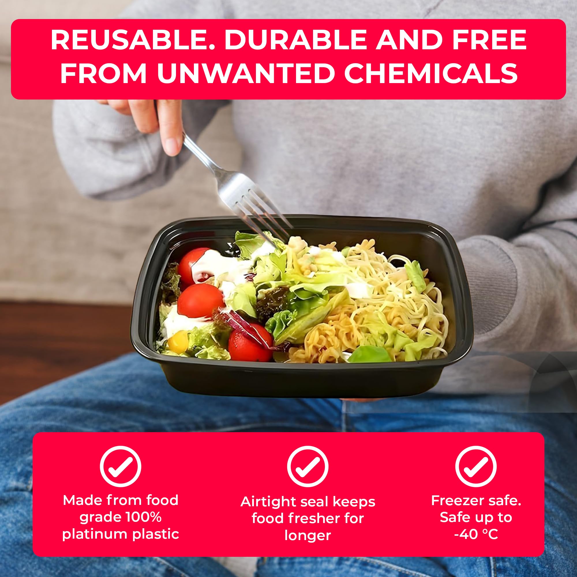 50 Pack Reusable Meal Prep Containers with Lids - 38 Oz Single Compartment Food Storage Containers for Meal Prepping, Leftovers & On-the-Go Lunches | BPA-Free, Microwave & Dishwasher Safe | Perfect for Office, School, Picnics & Camping