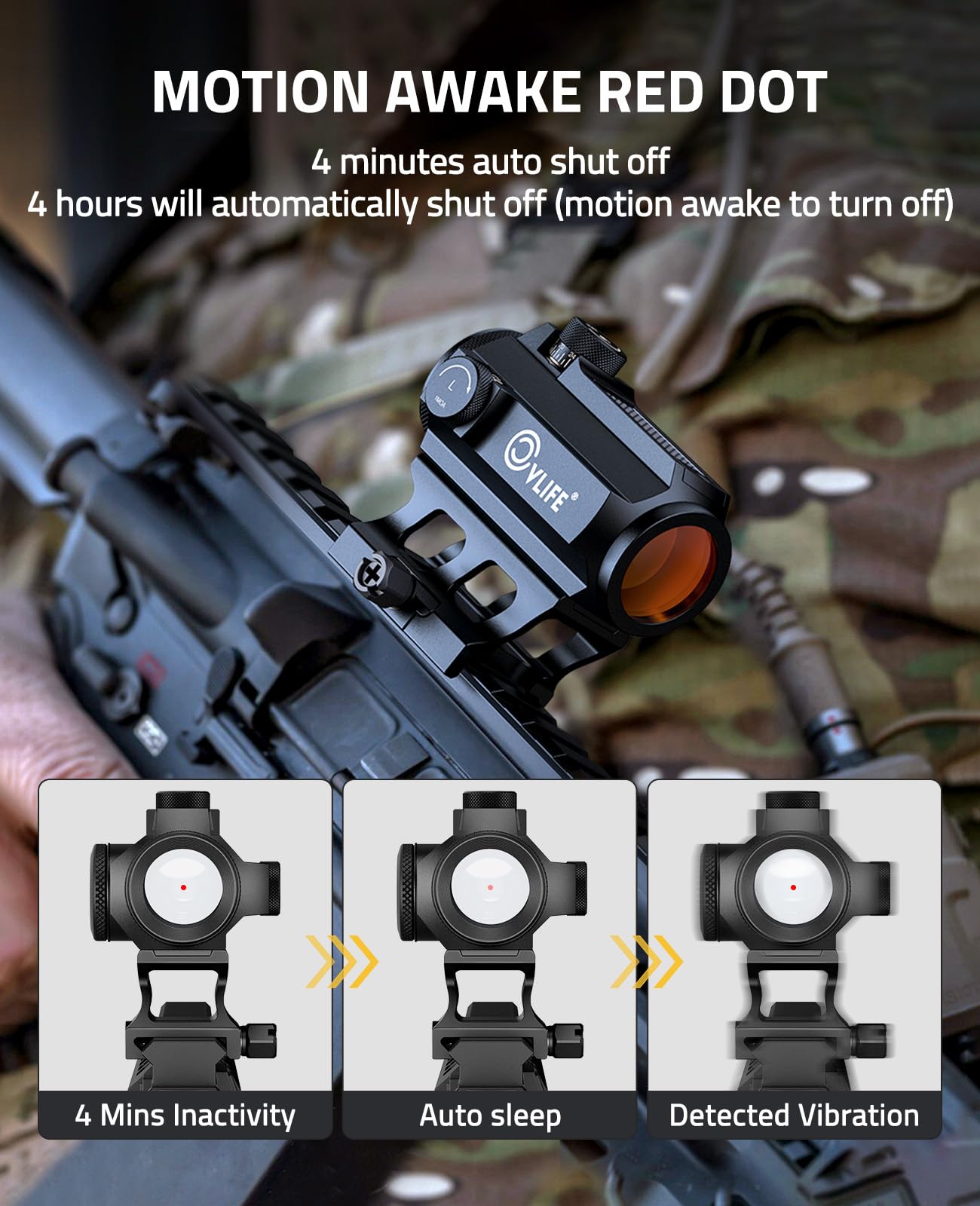 CVLIFE EagleFeather Solar Red Dot Sight - Tactical Red Dot Scope with Dual Power Supply (Solar/Battery), 2 MOA Motion Awake Reflex Sight with Absolute Co-Witness Picatinny Mount - Perfect for Hunting, Shooting Range & Tactical Training