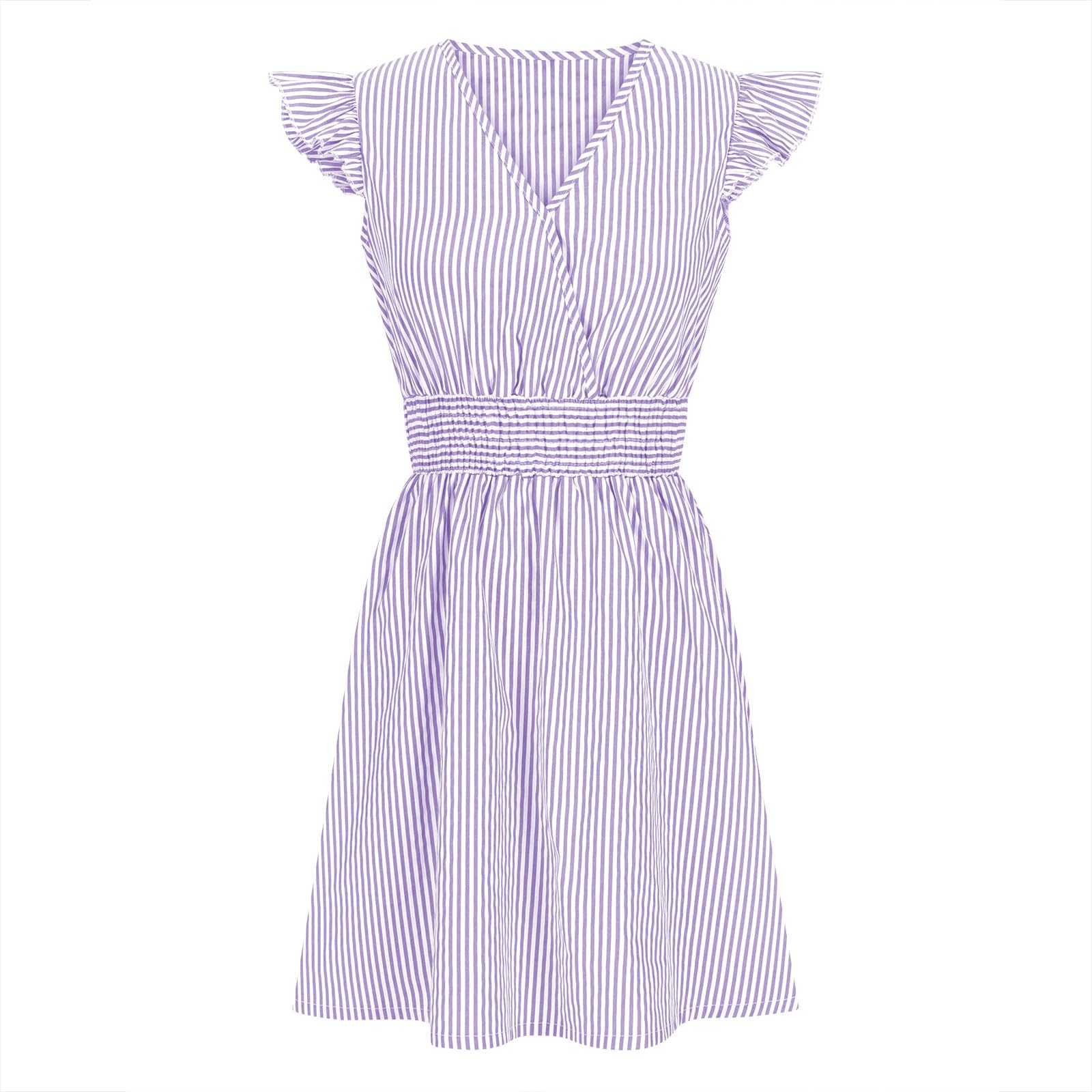 Elegant V-Neck Ruffled Sleeve Knee-Length Wedding Guest Dress for Women - Solid Color Formal Sundress with Elastic Waist | Perfect for Bridal Showers, Garden Parties & Summer Weddings