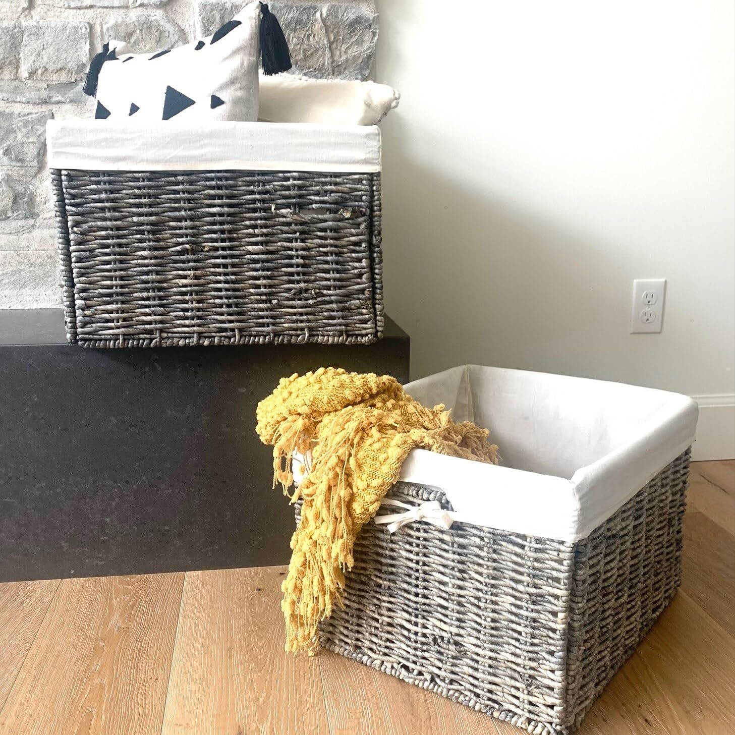 Handwoven Grey Maize Storage Baskets - Set of 2 for Home Decor