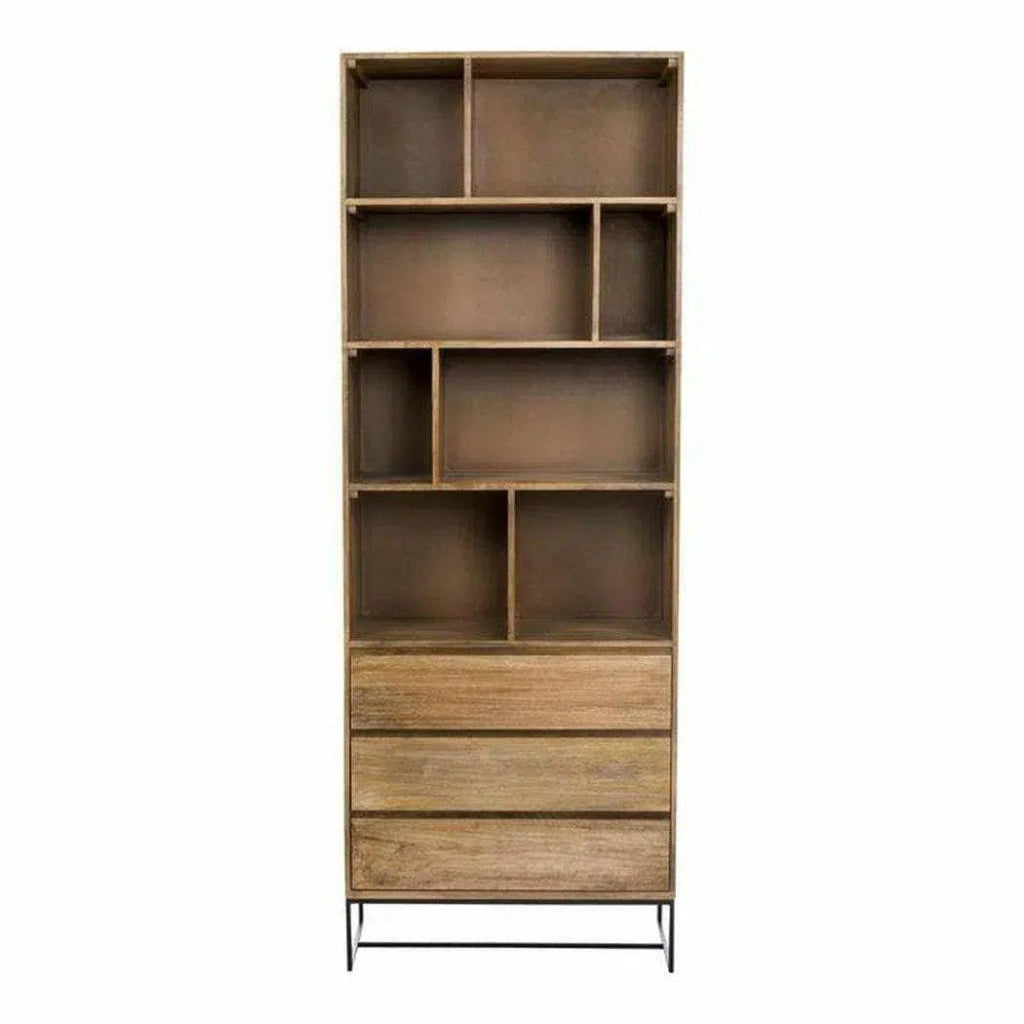 86 Inch Natural Scandinavian Wood Shelf with Drawers - Stylish Storage Solution for Living Room, Bedroom, or Home Office