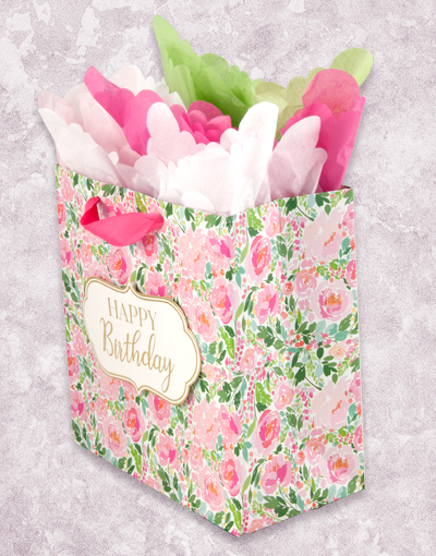 Blooming Birthday Medium Square Gift Bags - Elegant Party Favor Bags for Birthdays, Baby Showers & Special Occasions