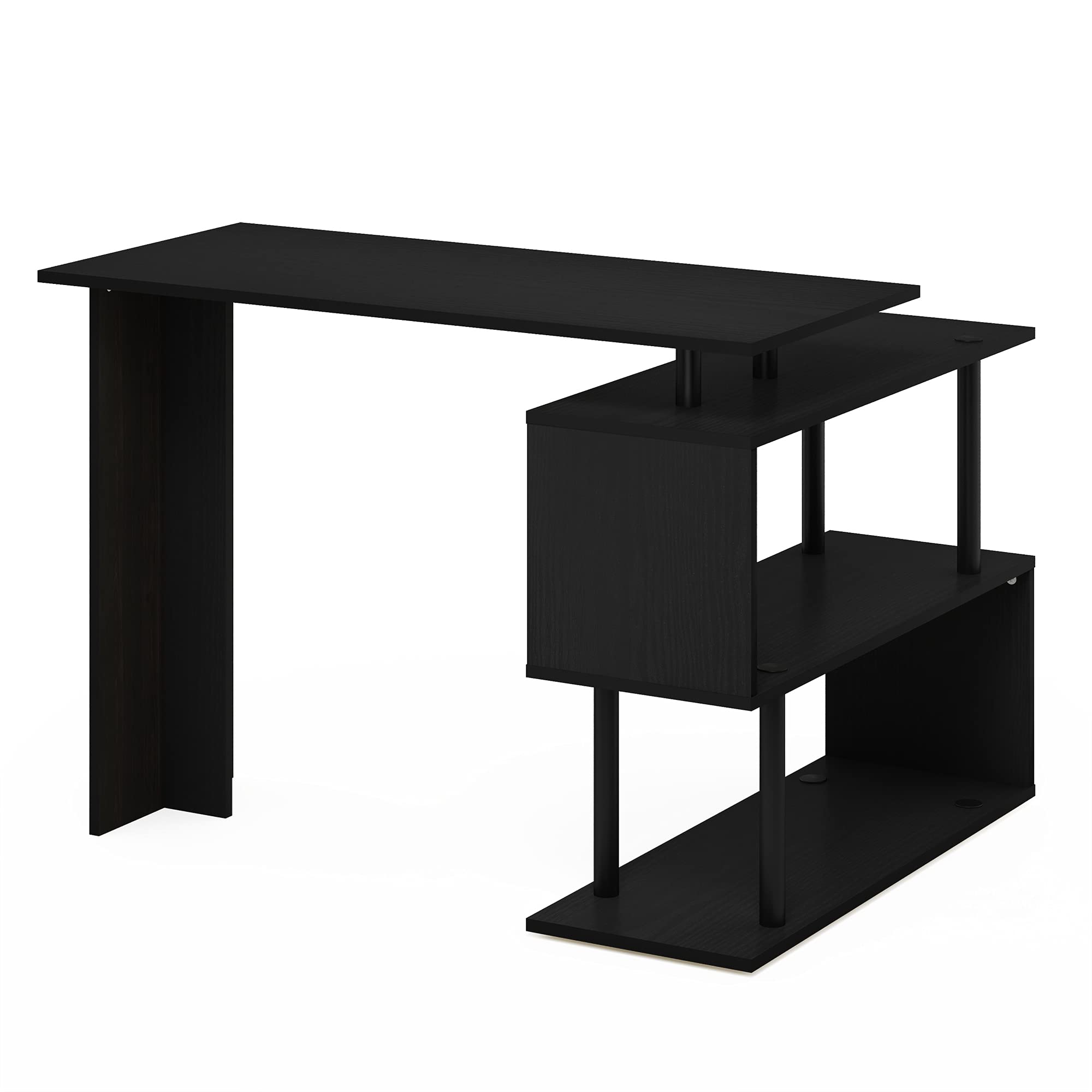 Furinno Moore L-Shape Computer Desk with 3-Tier Shelves - Compact Home Office Desk for Small Spaces, Study Desk with Storage, Espresso Finish - Perfect for Home Office, Gaming Setup & Remote Work