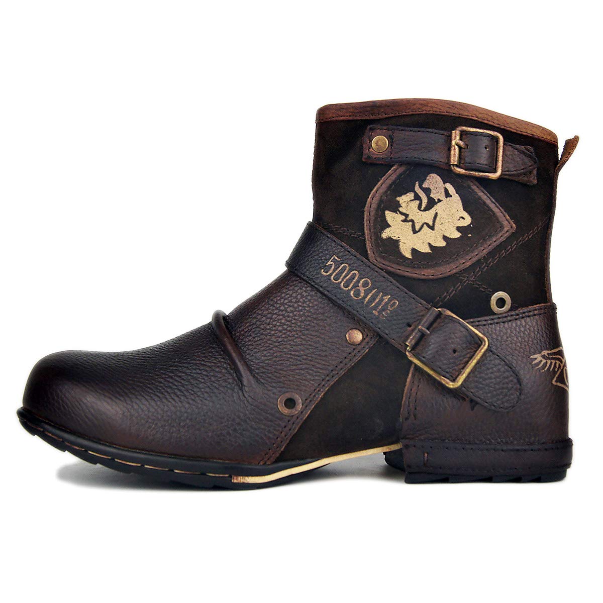**OSSTONE Men's Fashion Moto Boots - Leather Chukka Boots with Zipper, Retro Style Casual Shoes (OS-5008-1-DA1B1) - Perfect for Motorcycle Riding, Daily Wear & Outdoor Adventures**