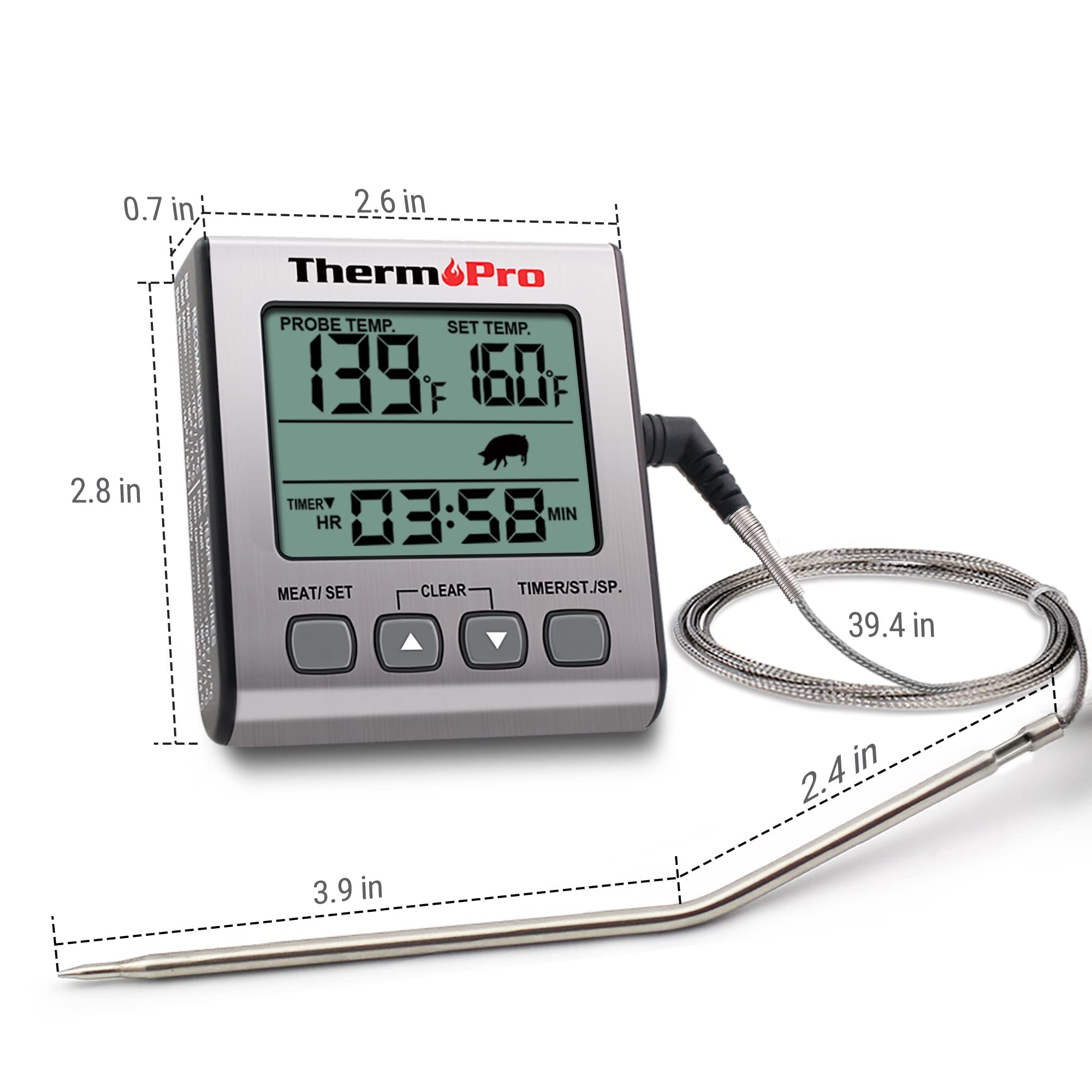 ThermoPro TP16S Digital Meat Thermometer with Backlight & Timer - Instant Read Cooking Thermometer for Grilling, BBQ, Smoking, Baking, Oven & Oil Frying - Perfect for Indoor & Outdoor Kitchen Use